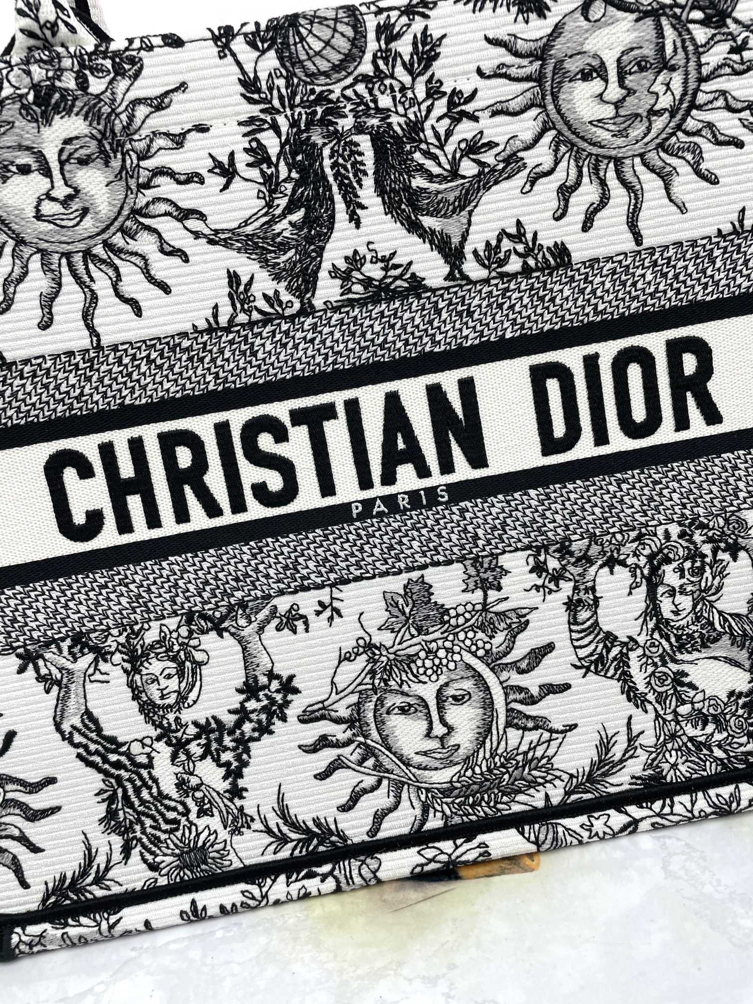 Christian Dior Medium Dior Book Tote - White and Black Zodiac Embroidery