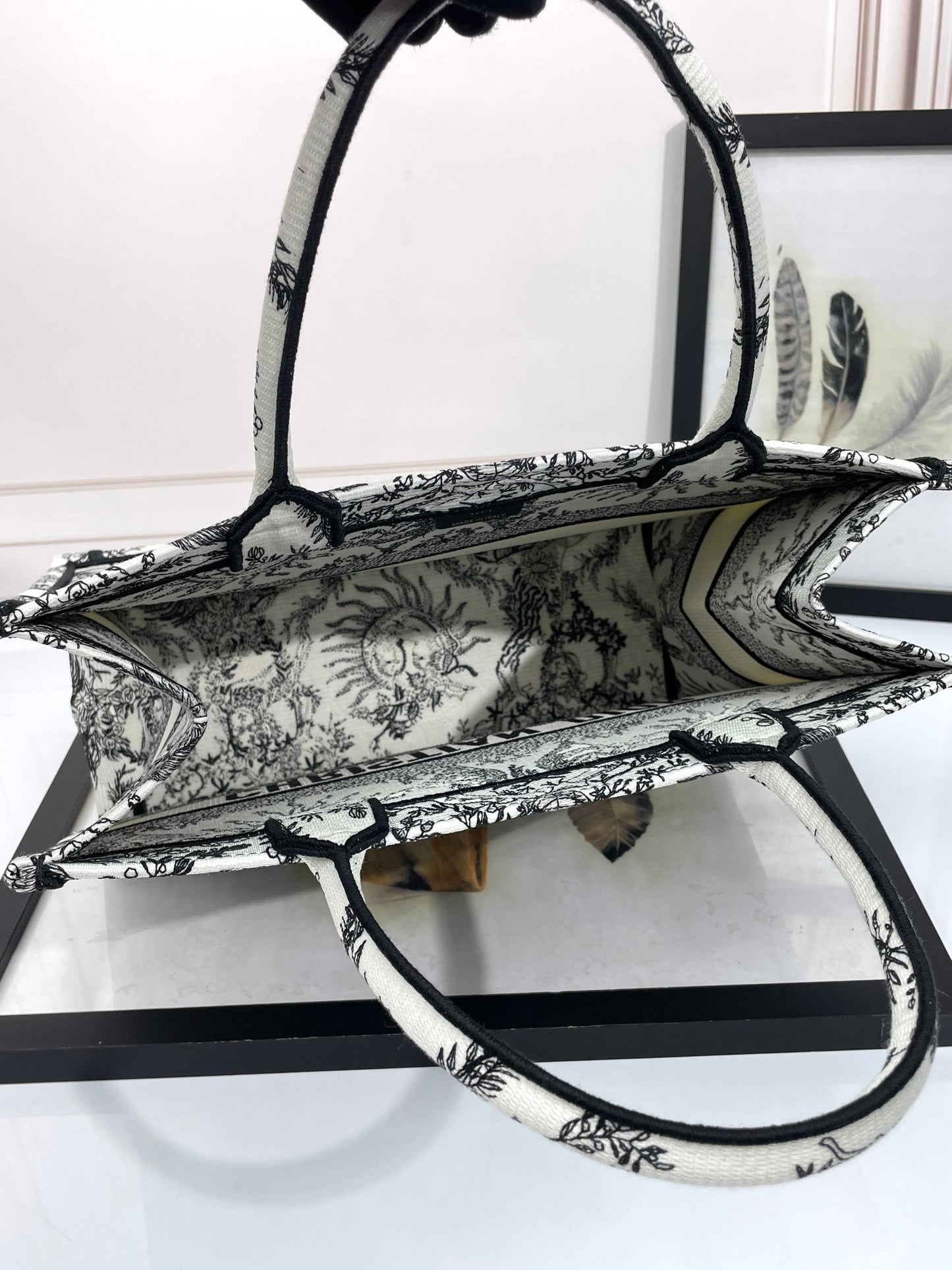 Dior Black and White Celestial Sun Embroidered Canvas Tote Bag