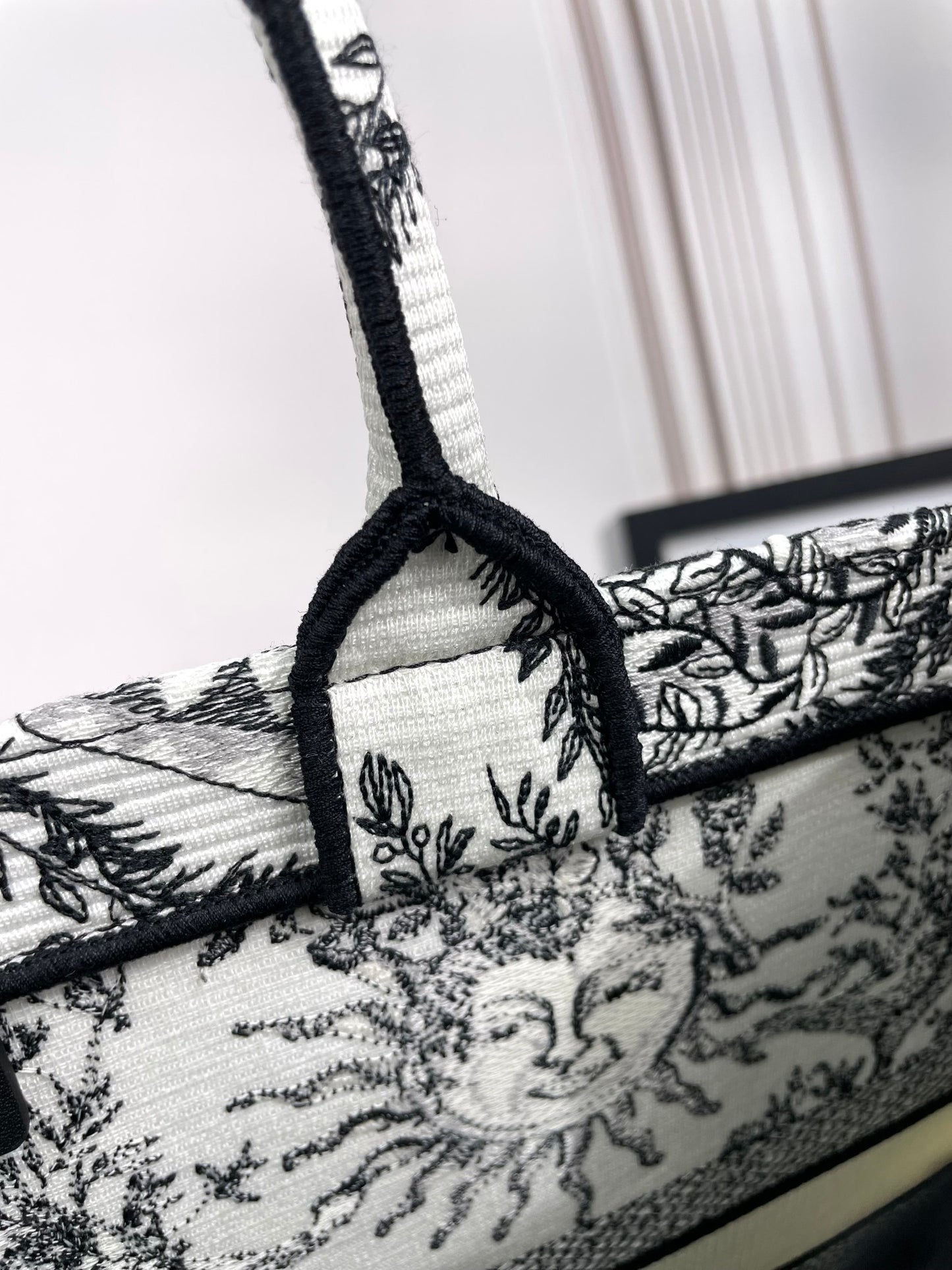 Christian Dior Medium Book Tote - Black and White Toile de Jouy Soleil Canvas