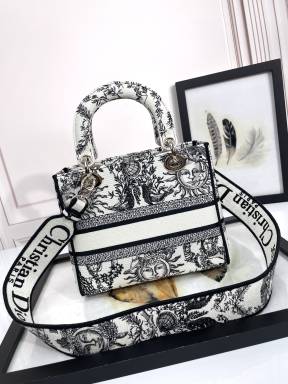 Christian Dior Medium Lady D-Lite Bag with Embroidered Sun and Star Pattern
