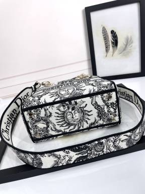 Dior Black and White Zodiac Embroidered Canvas Top Handle Bag