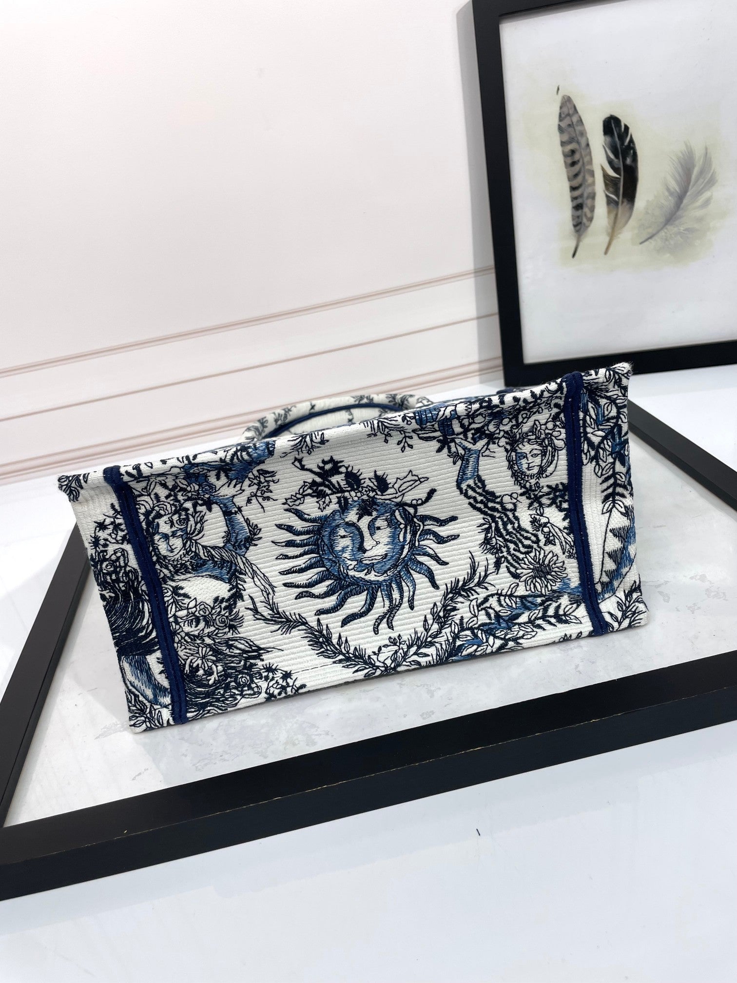 Dior Blue Celestial Sun Embroidered Canvas Tote Handbag