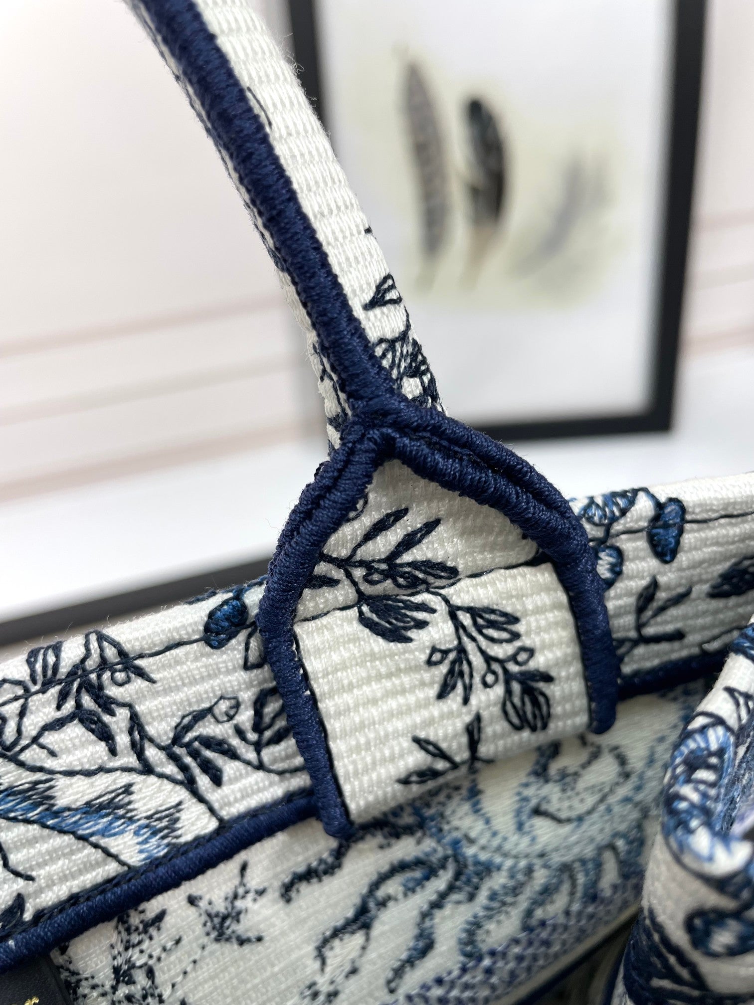 Dior Vintage Blue and White Celestial Sun Embroidered Canvas Tote Bag