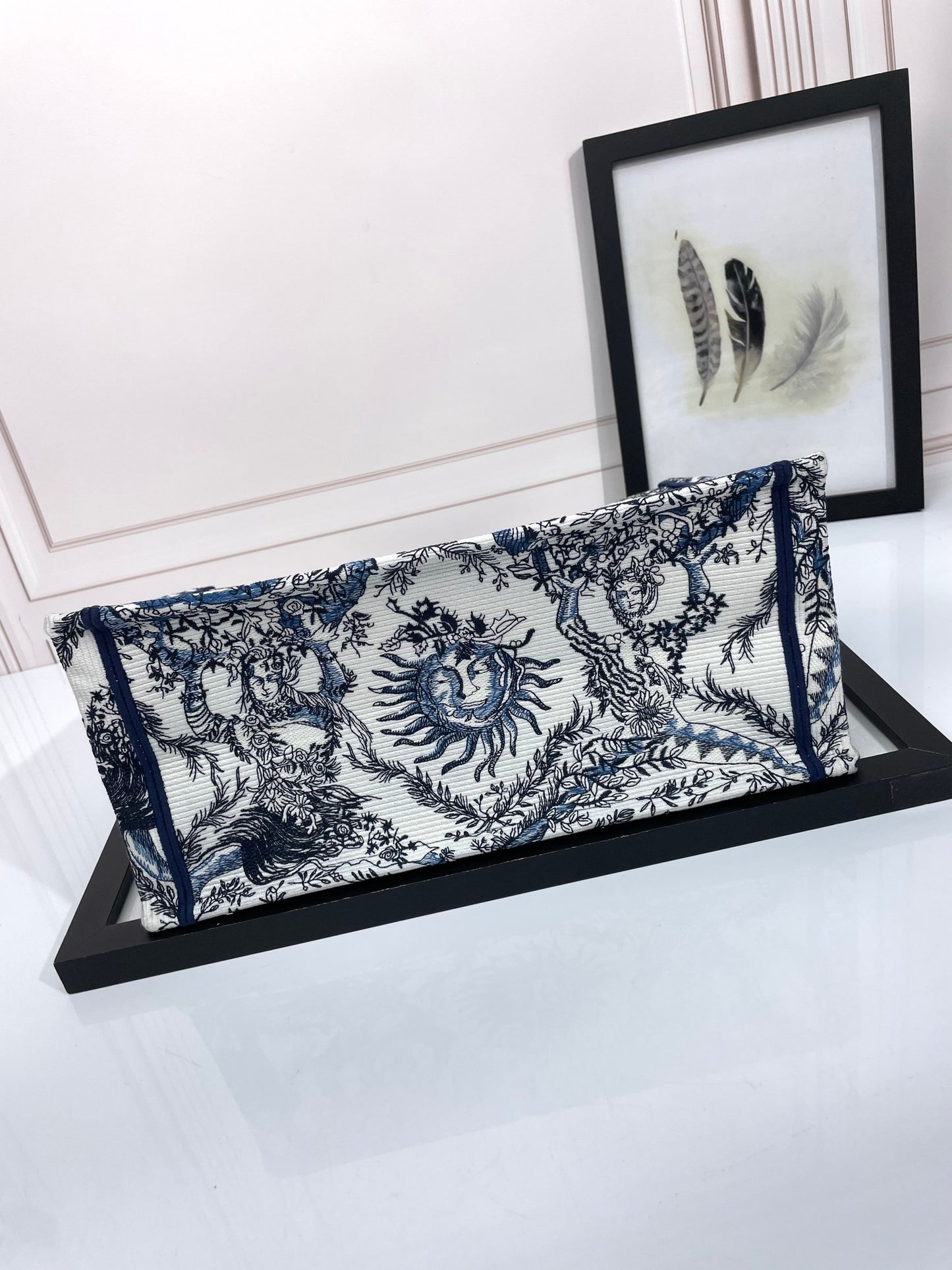 Christian Dior Medium Book Tote Bag with Blue Sun Embroidery