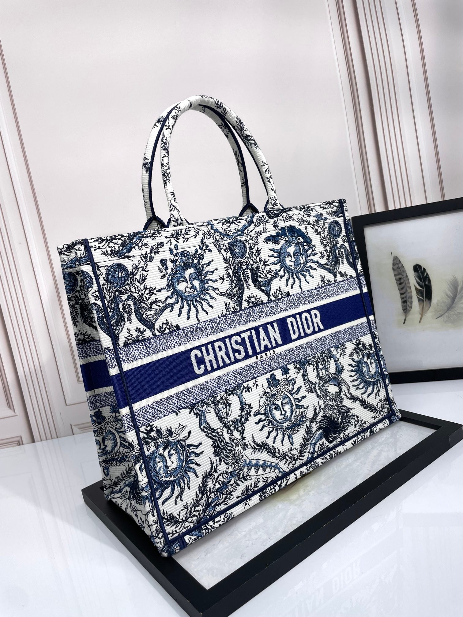 Christian Dior Book Tote Blue Toile de Jouy Soleil Embroidery Bag