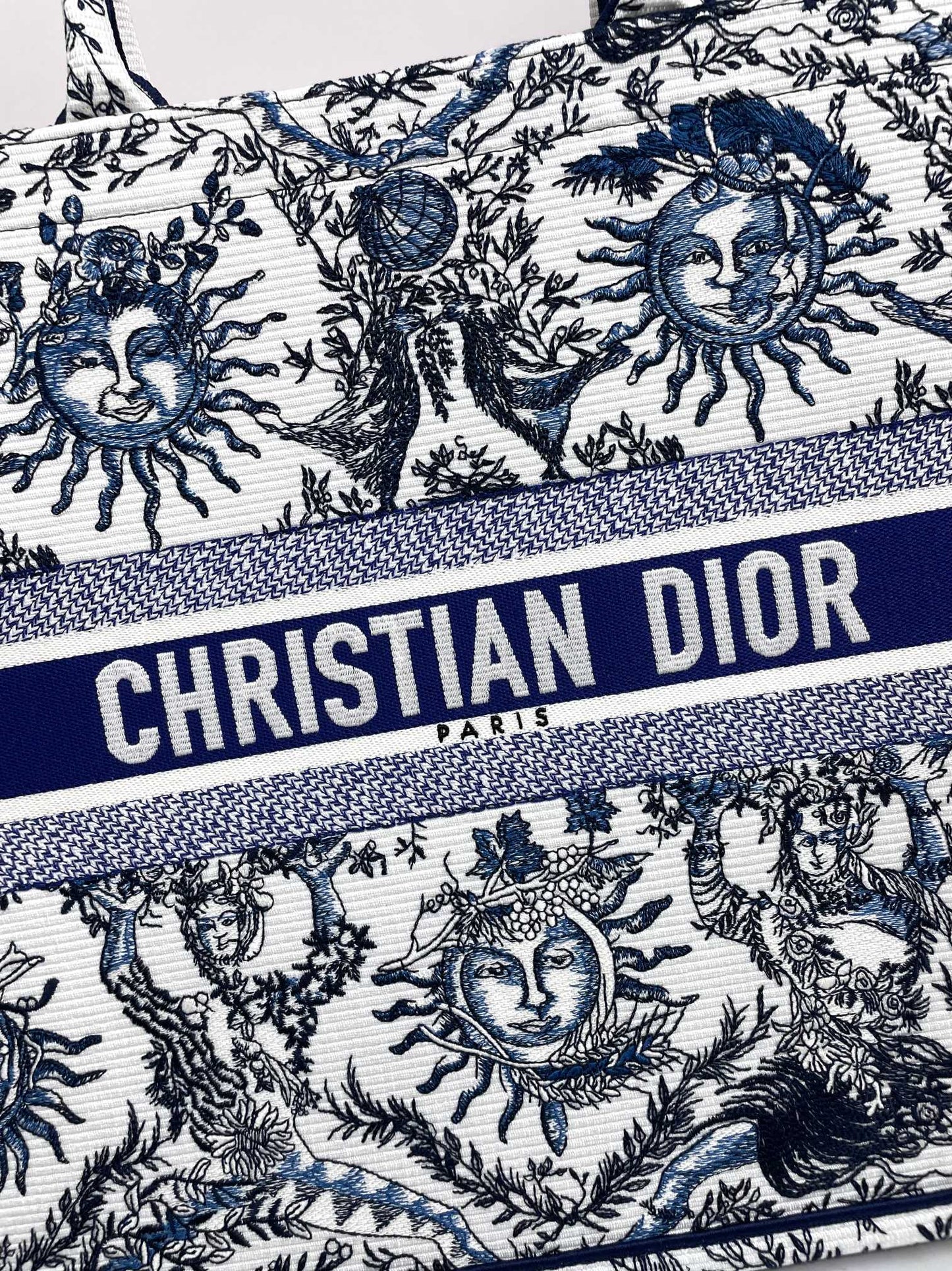 Dior Vintage Blue and White Celestial Sun Print Canvas Tote Handbag