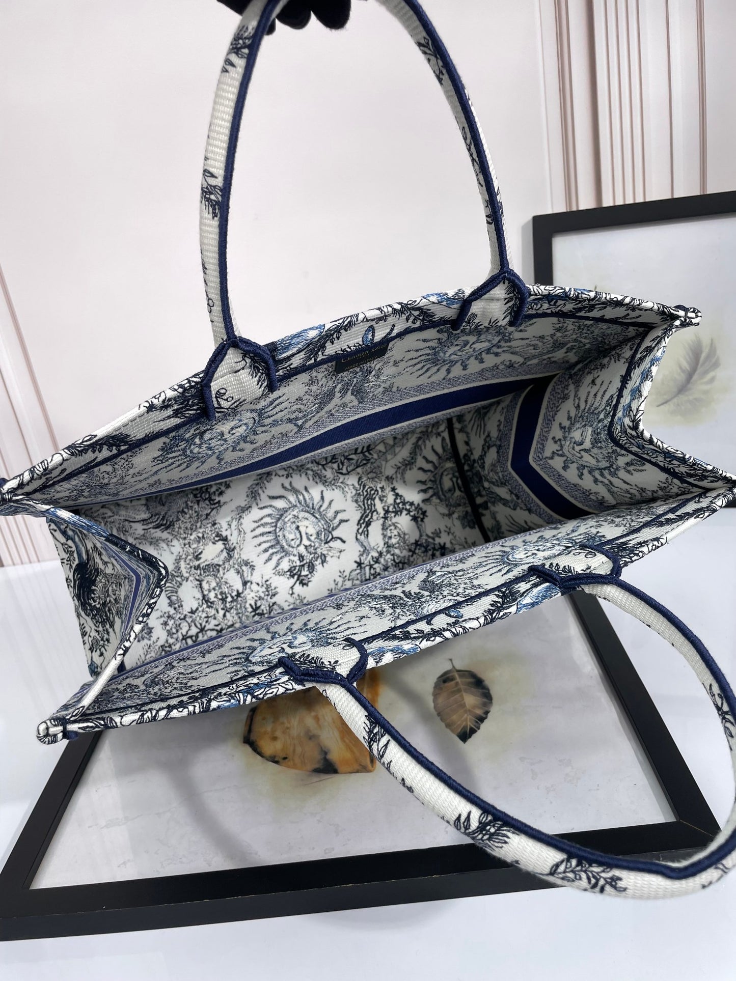 Dior Vintage Blue and White Celestial Sun Print Canvas Tote Handbag