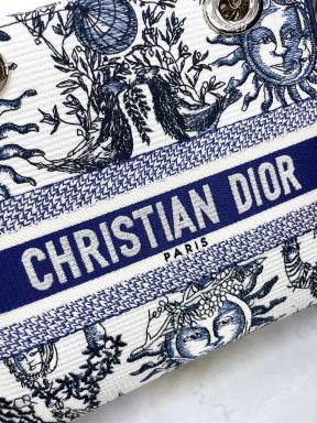 Dior Vintage Blue and White Embroidered Top Handle Satchel Bag