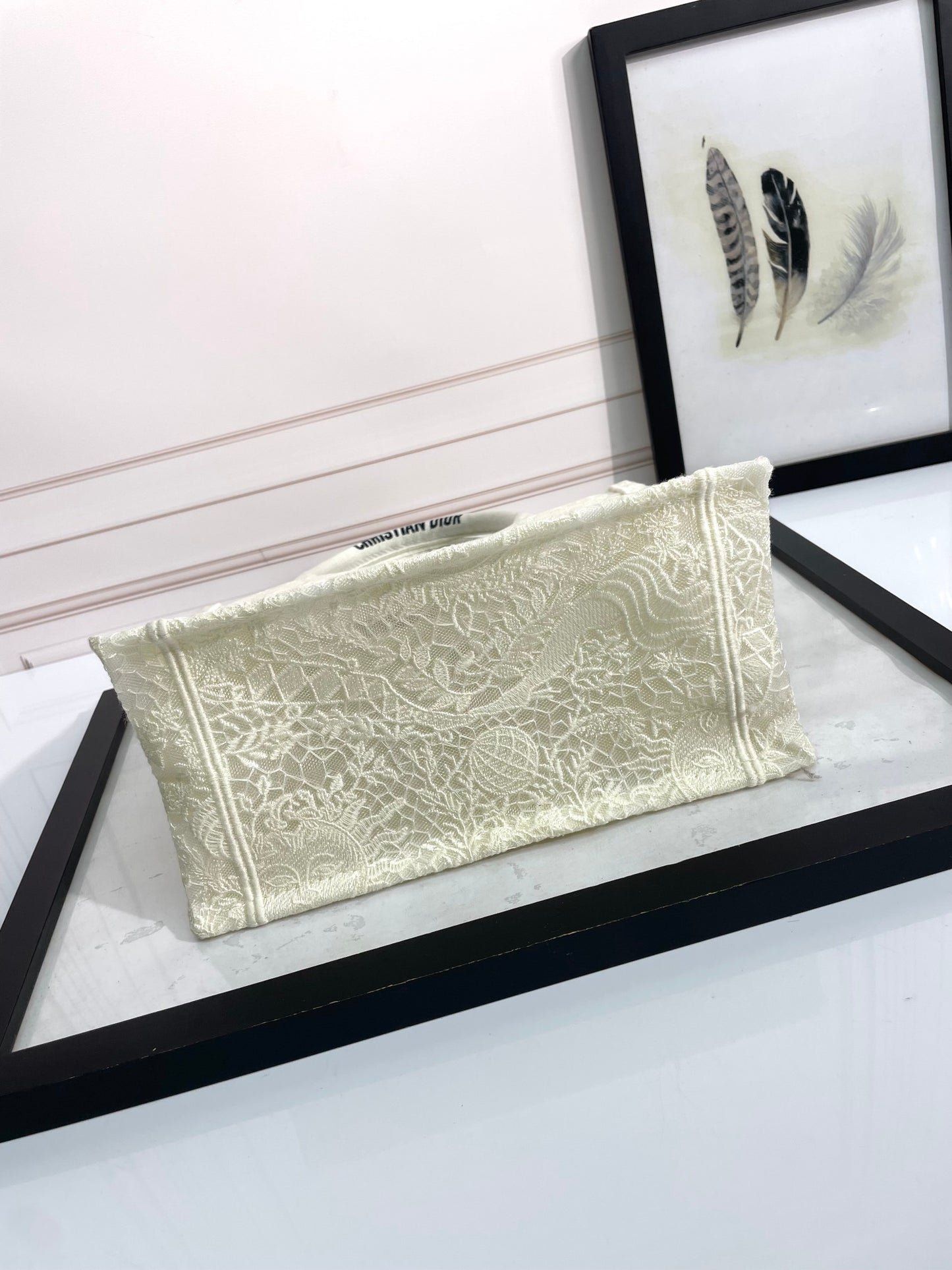 Dior Cream Floral Embroidered Canvas Tote Bag with Top Handles
