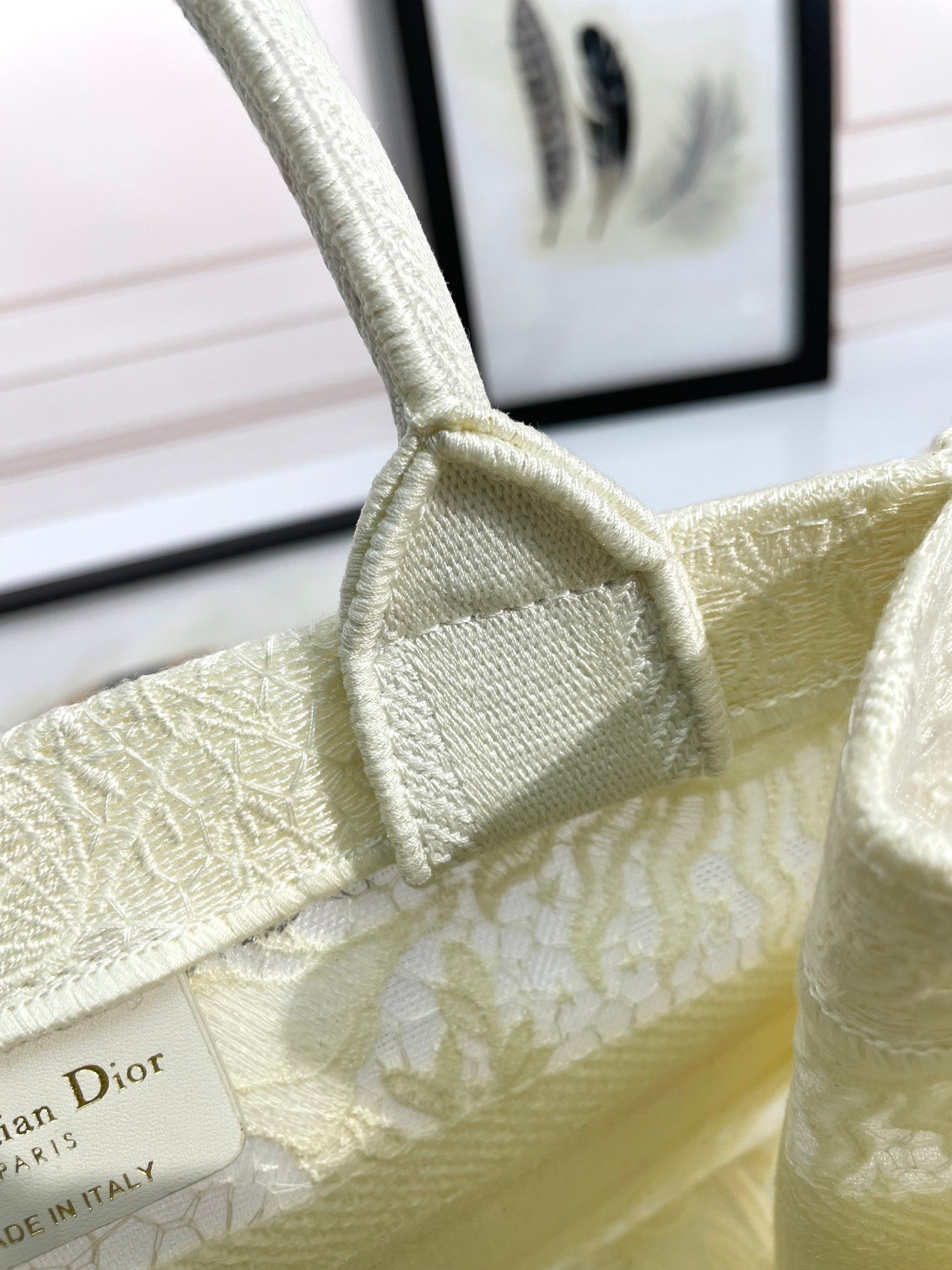Dior Cream Floral Embroidered Canvas Tote Bag with Top Handles