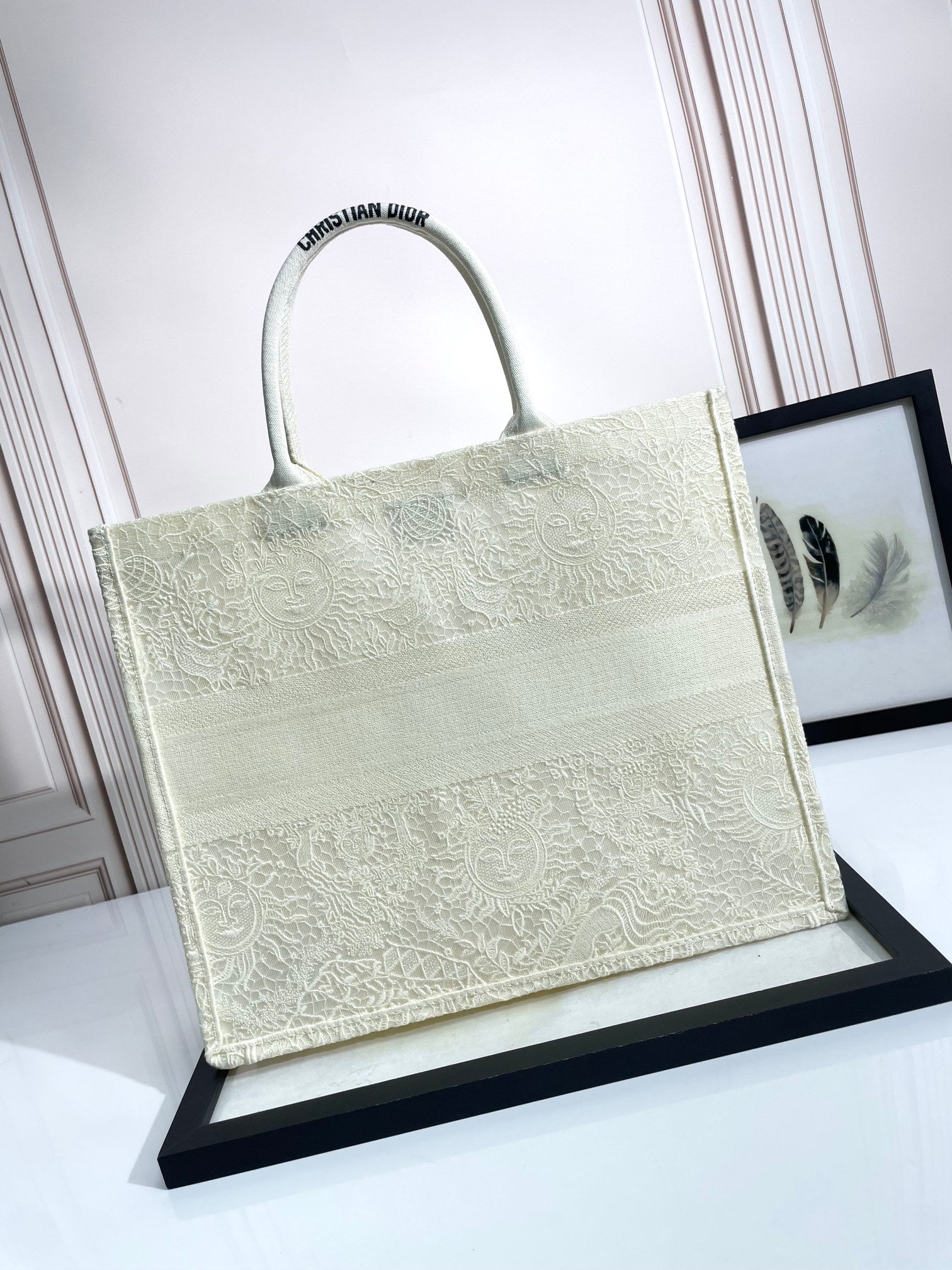 Dior Elegant Off White Embroidered Floral Canvas Tote Handbag