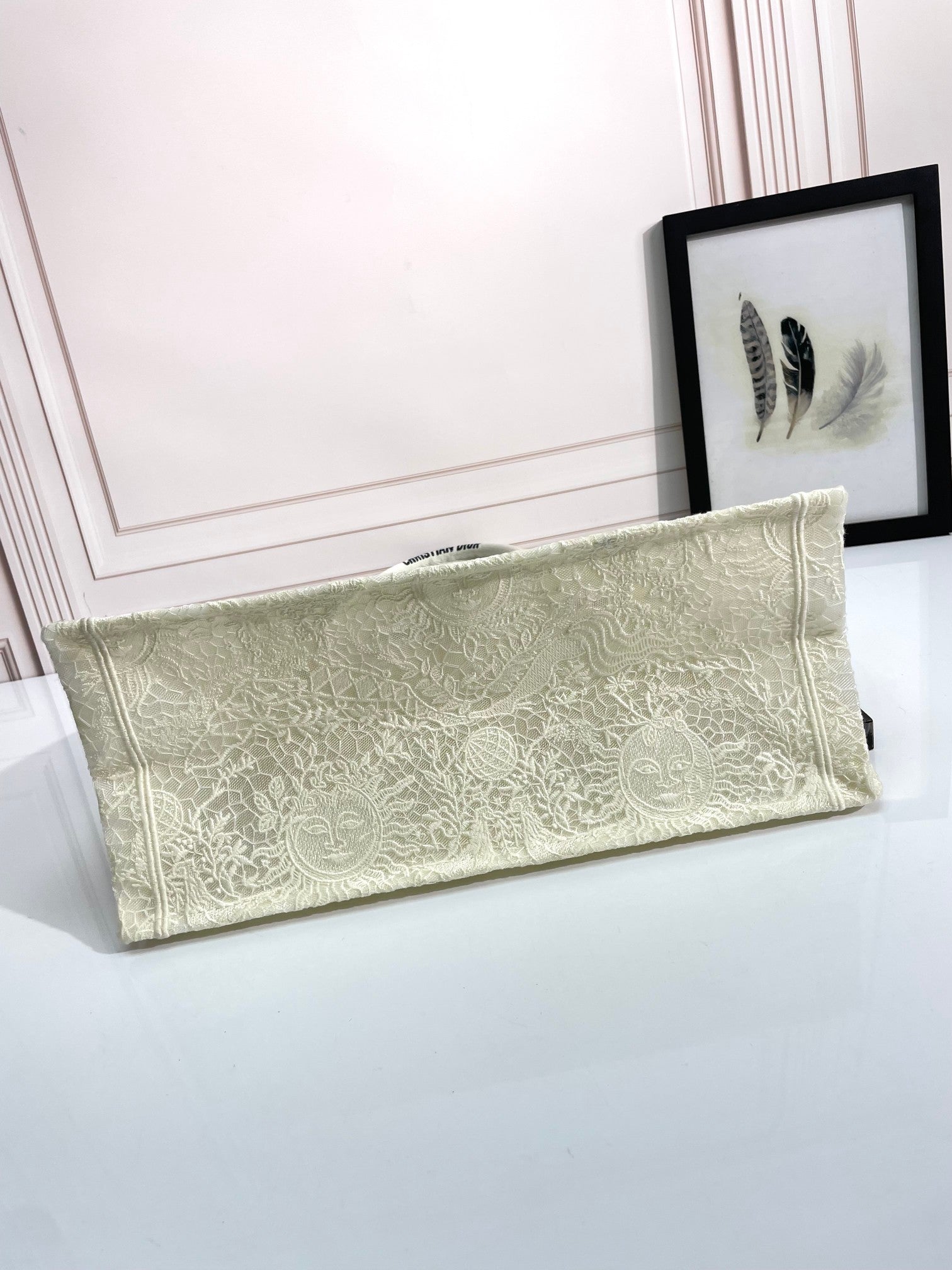 Dior Elegant Beige Embroidered Canvas Tote Bag with Top Handles