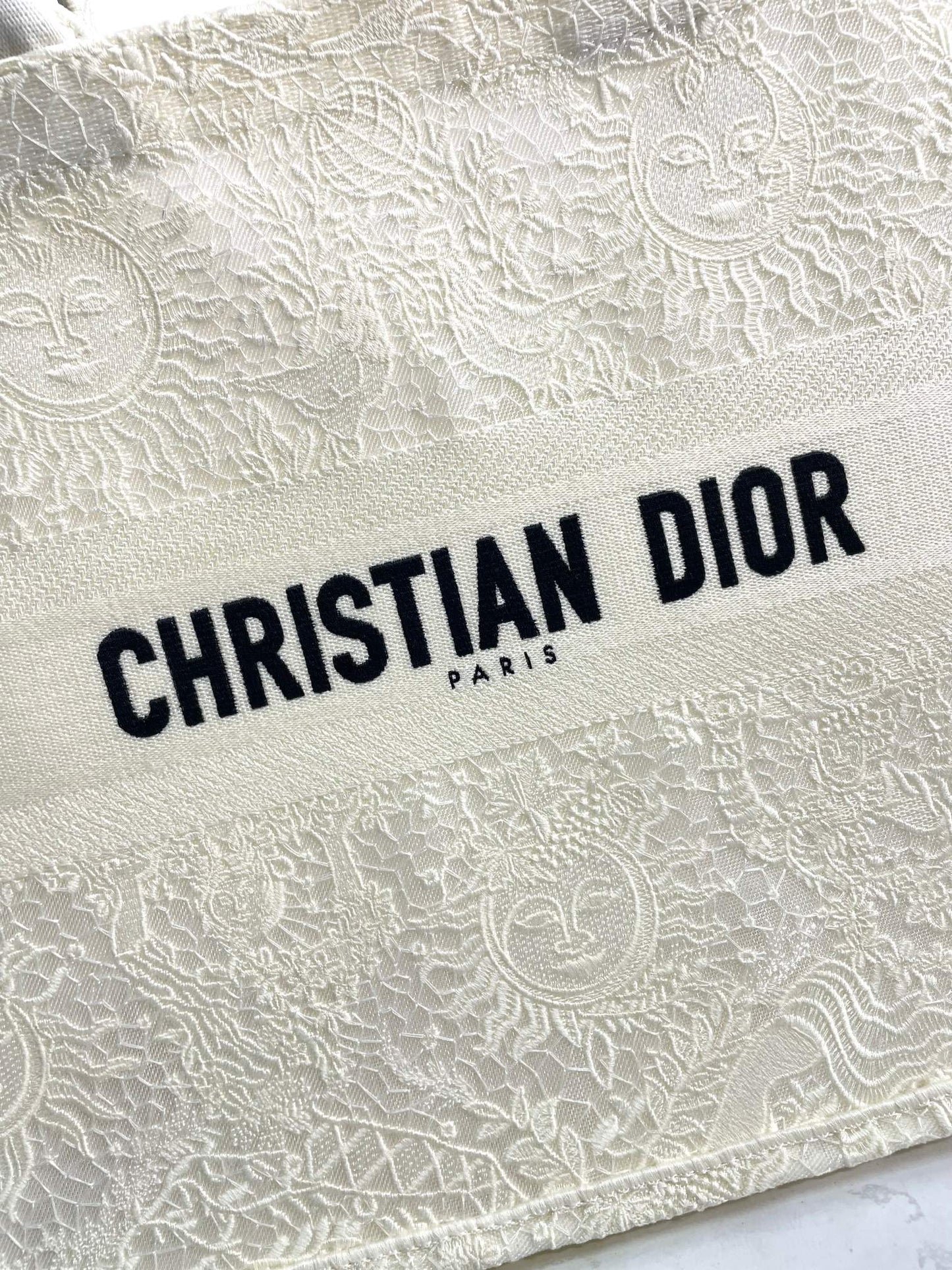 Christian Dior Large Book Tote Bag - Cream Embroidered Canvas