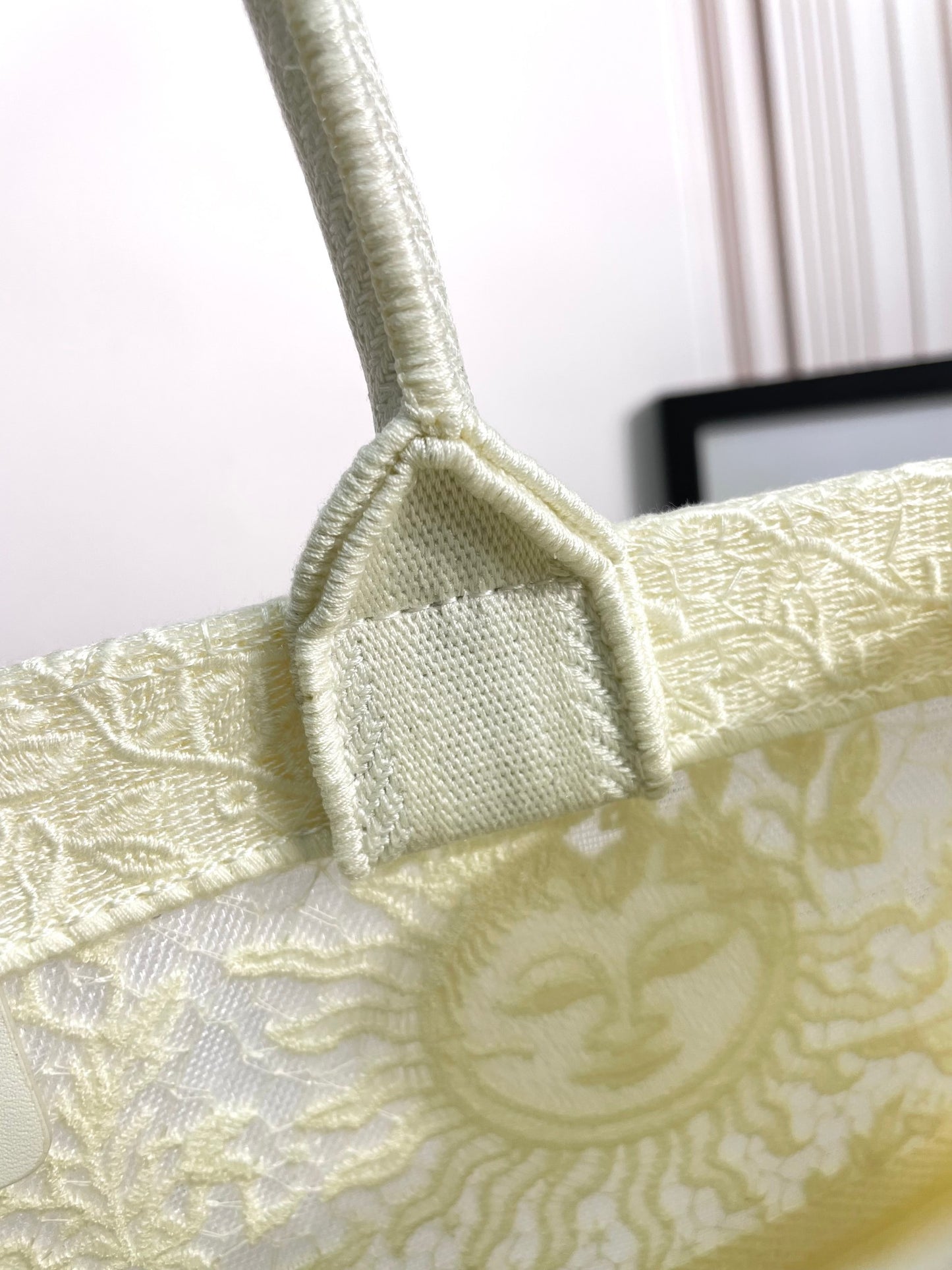 Dior Elegant Beige Embroidered Canvas Tote Bag with Top Handles