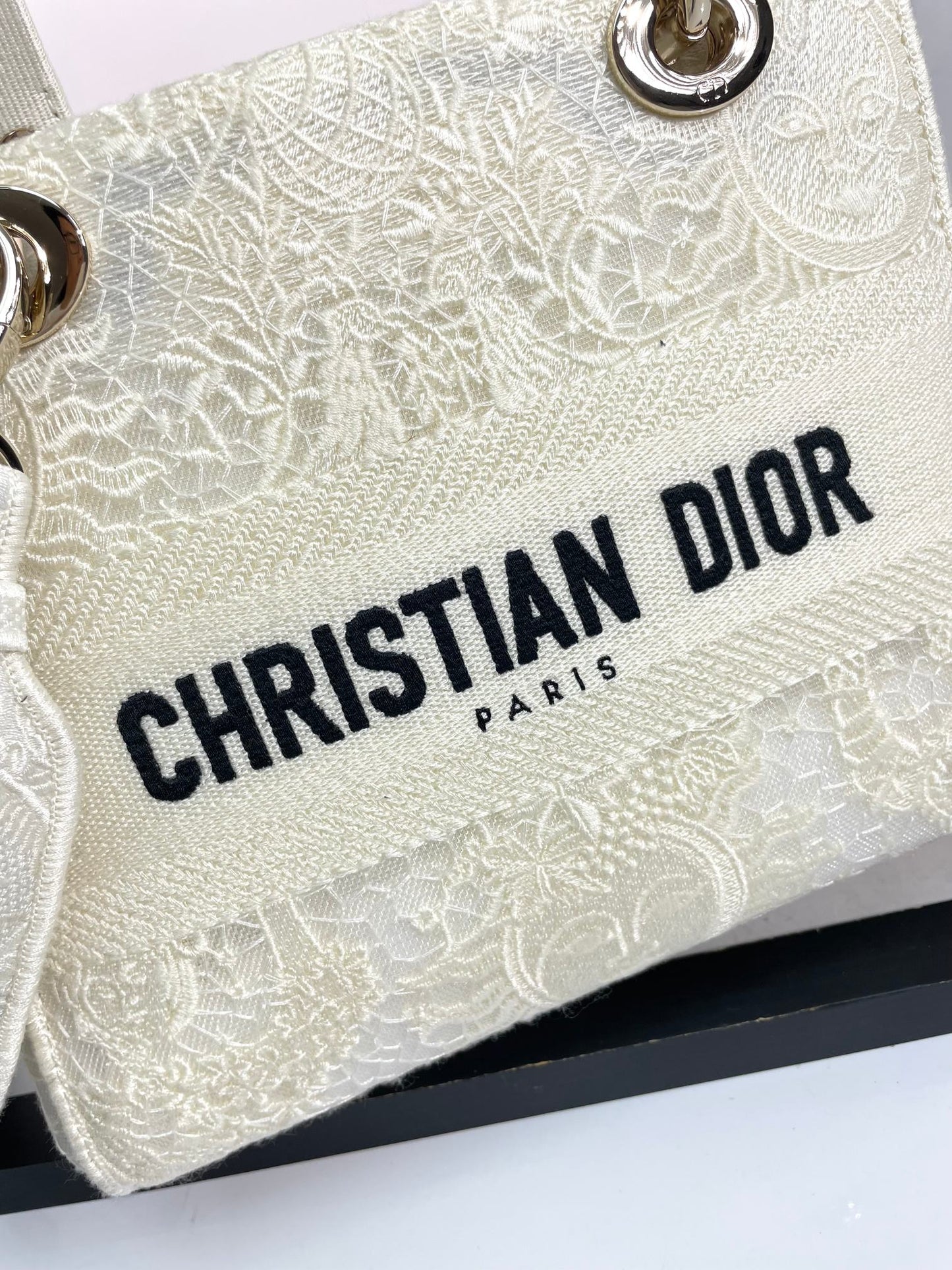 Christian Dior Lady D-Lite Medium Bag - White Embroidered Canvas with Signature Logo