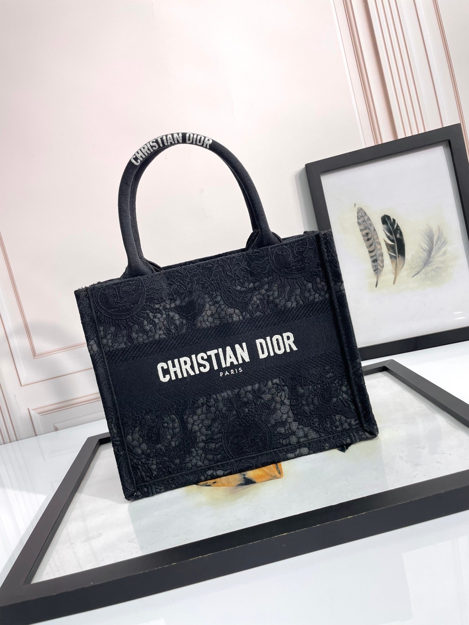 Christian Dior Book Tote - Black Toile de Jouy Reverse Embroidery - Medium