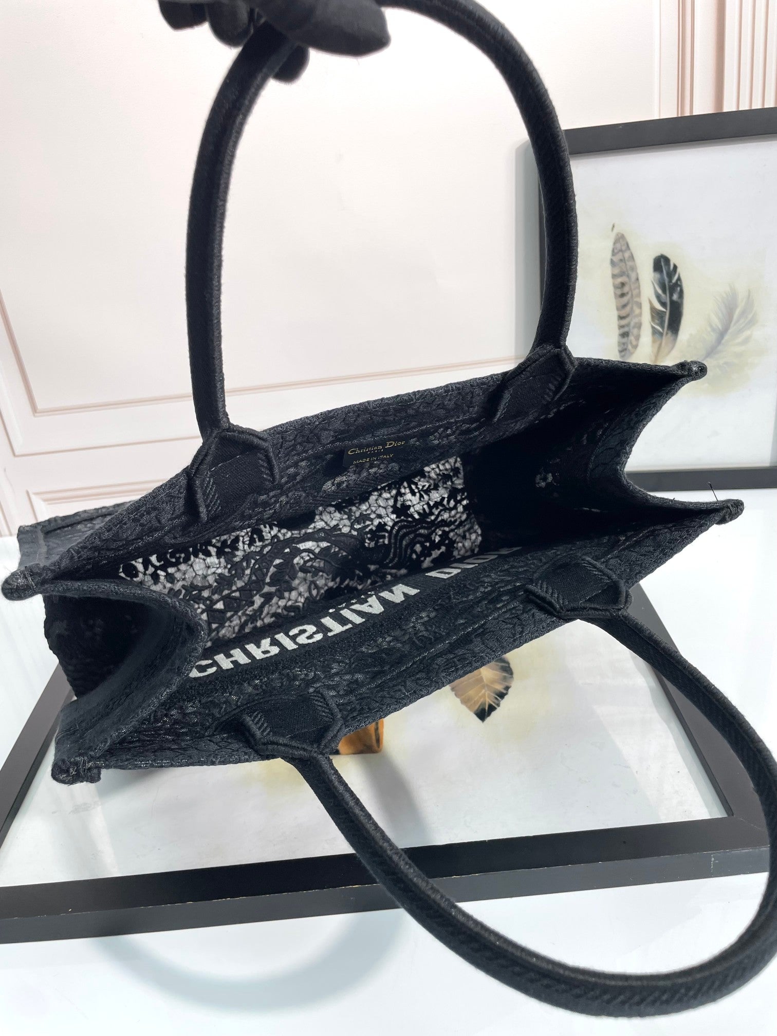 Christian Dior Small Book Tote - Black Embroidered Canvas