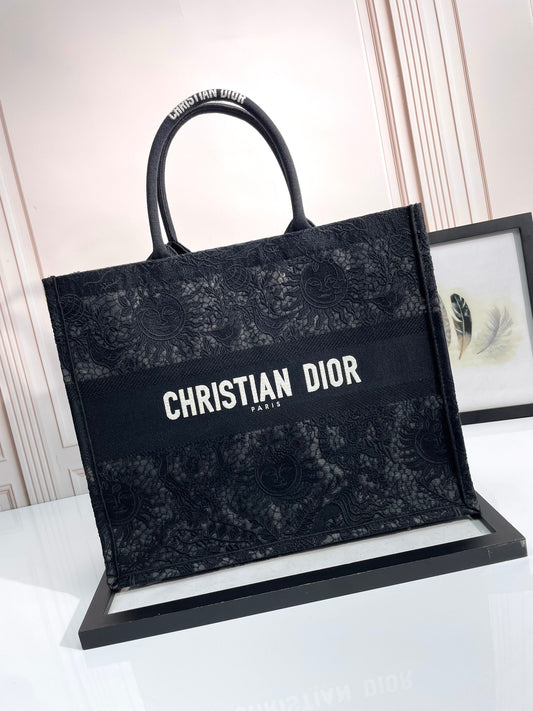 Christian Dior Black Embroidered Book Tote Bag