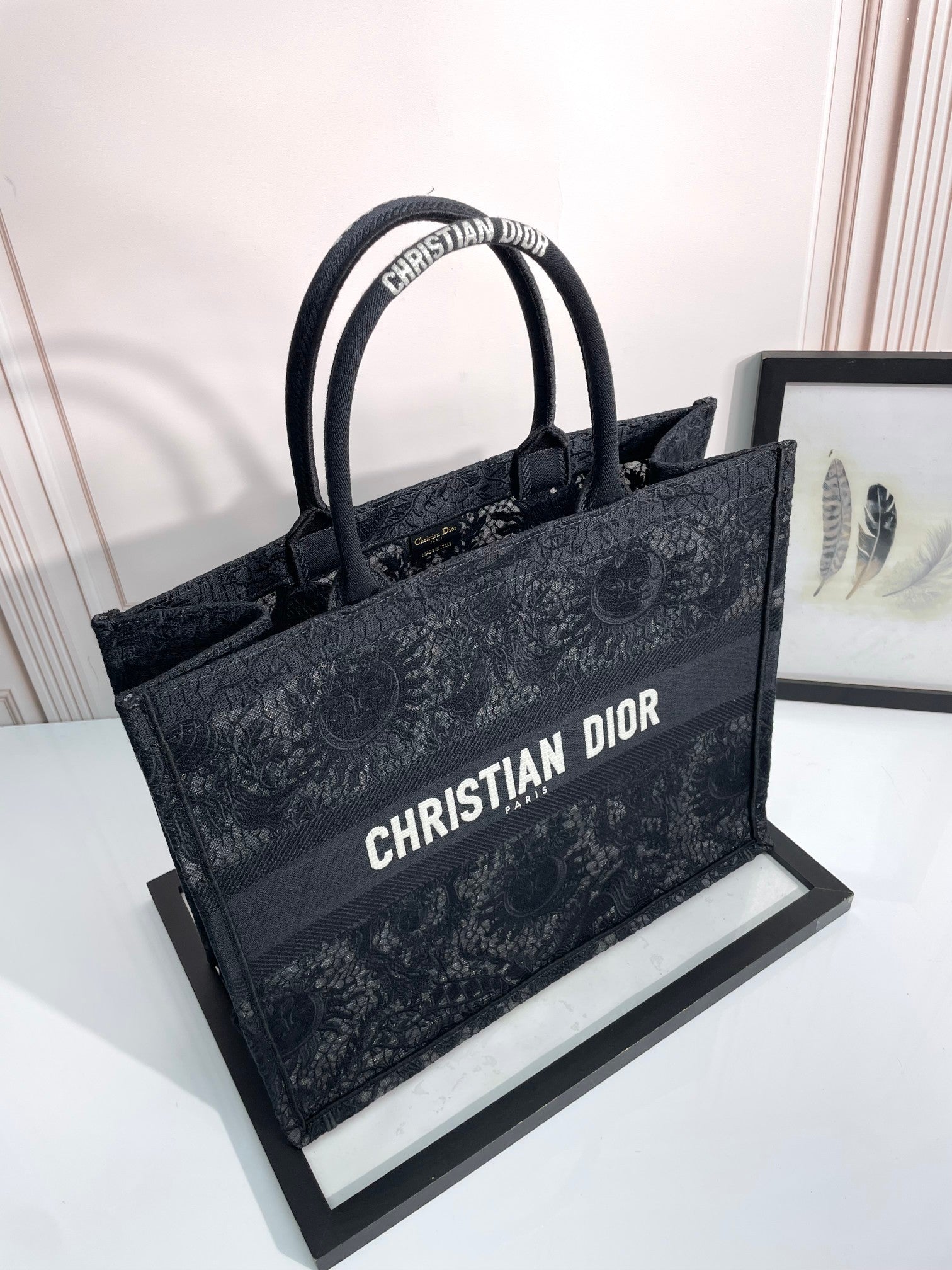 Christian Dior Black Embroidered Book Tote Bag