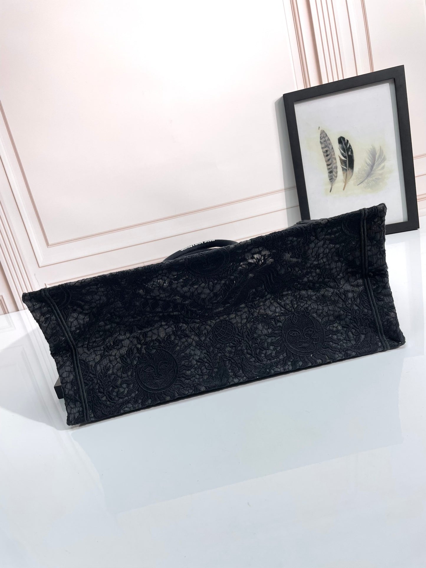 Christian Dior Large Book Tote Bag - Black Embroidered Canvas