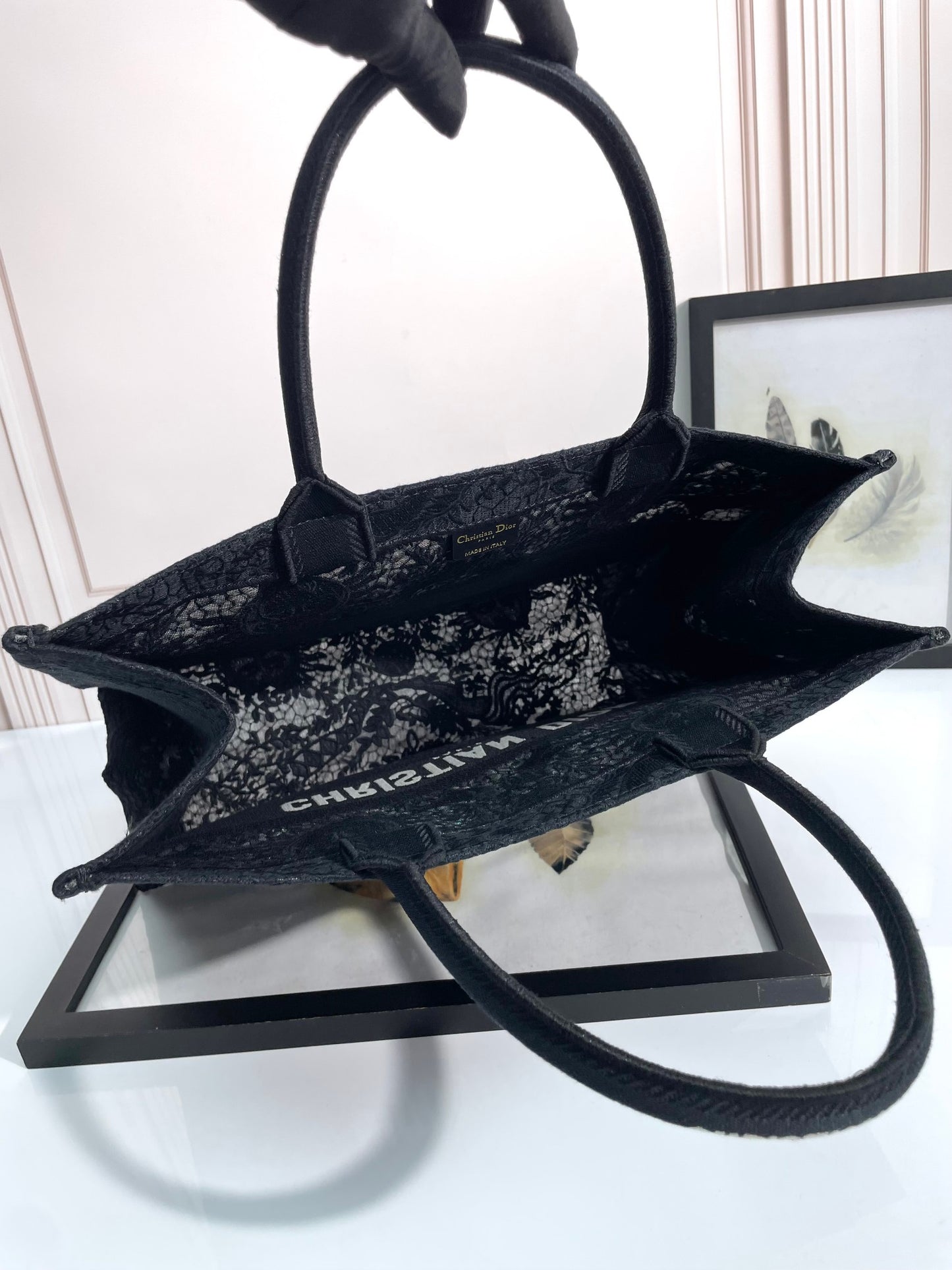 Dior Luxury Black Embroidered Jacquard Canvas Large Tote Handbag