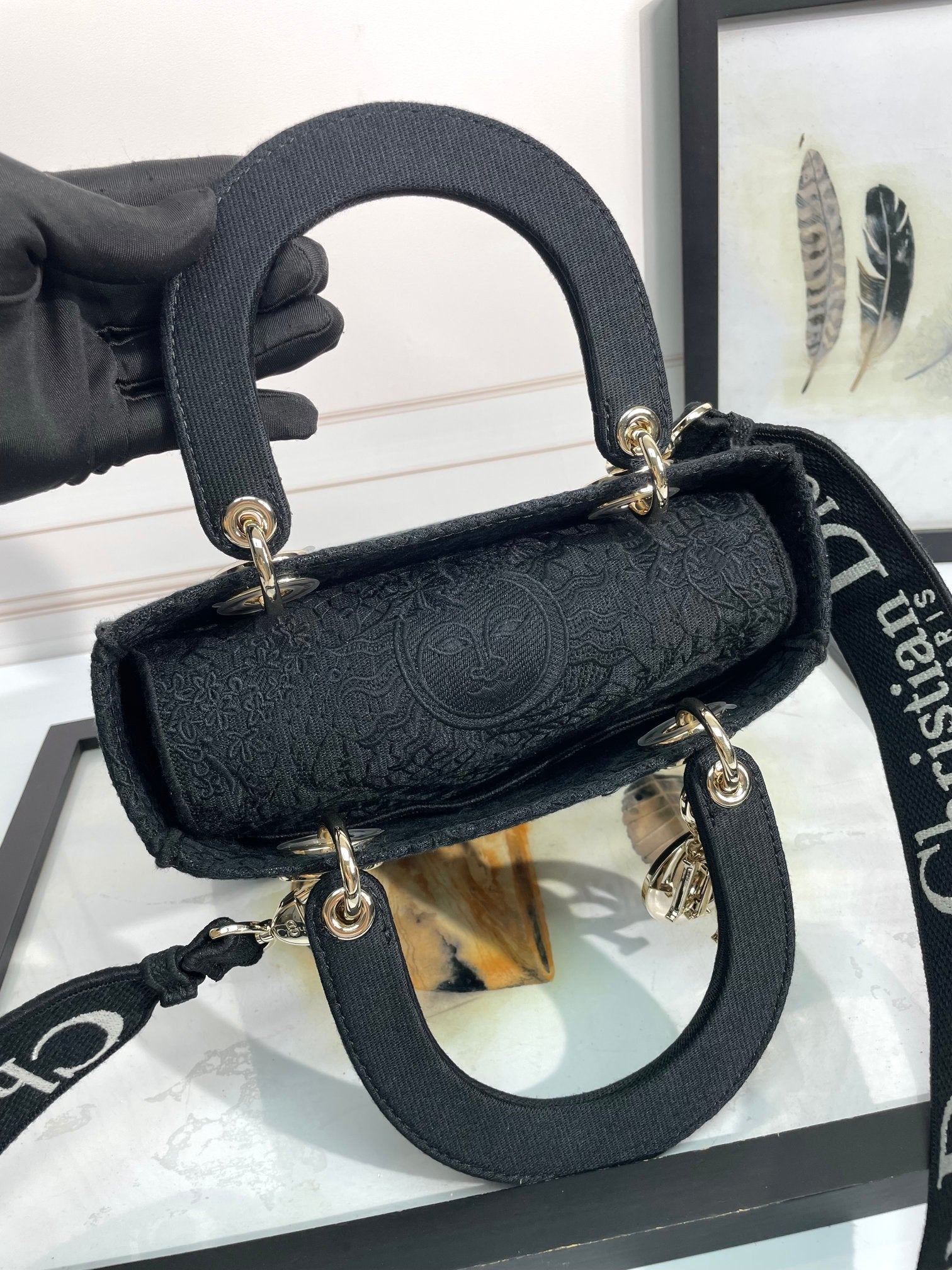Christian Dior Lady D-Lite Medium Bag Black Cannage Embroidery