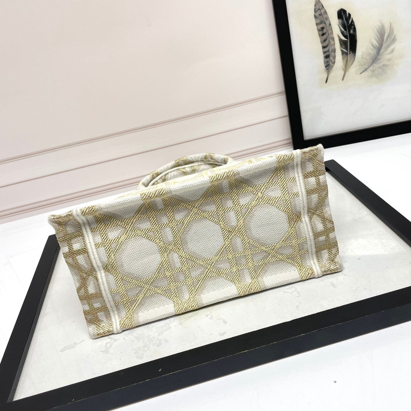 Christian Dior Small Book Tote - White and Gold-Tone Plan de Paris Embroidered Canvas Bag