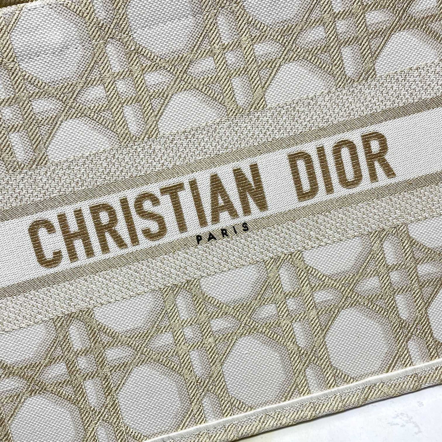 Christian Dior Medium Book Tote - Gold-Tone Metallic Cannage Embroidery