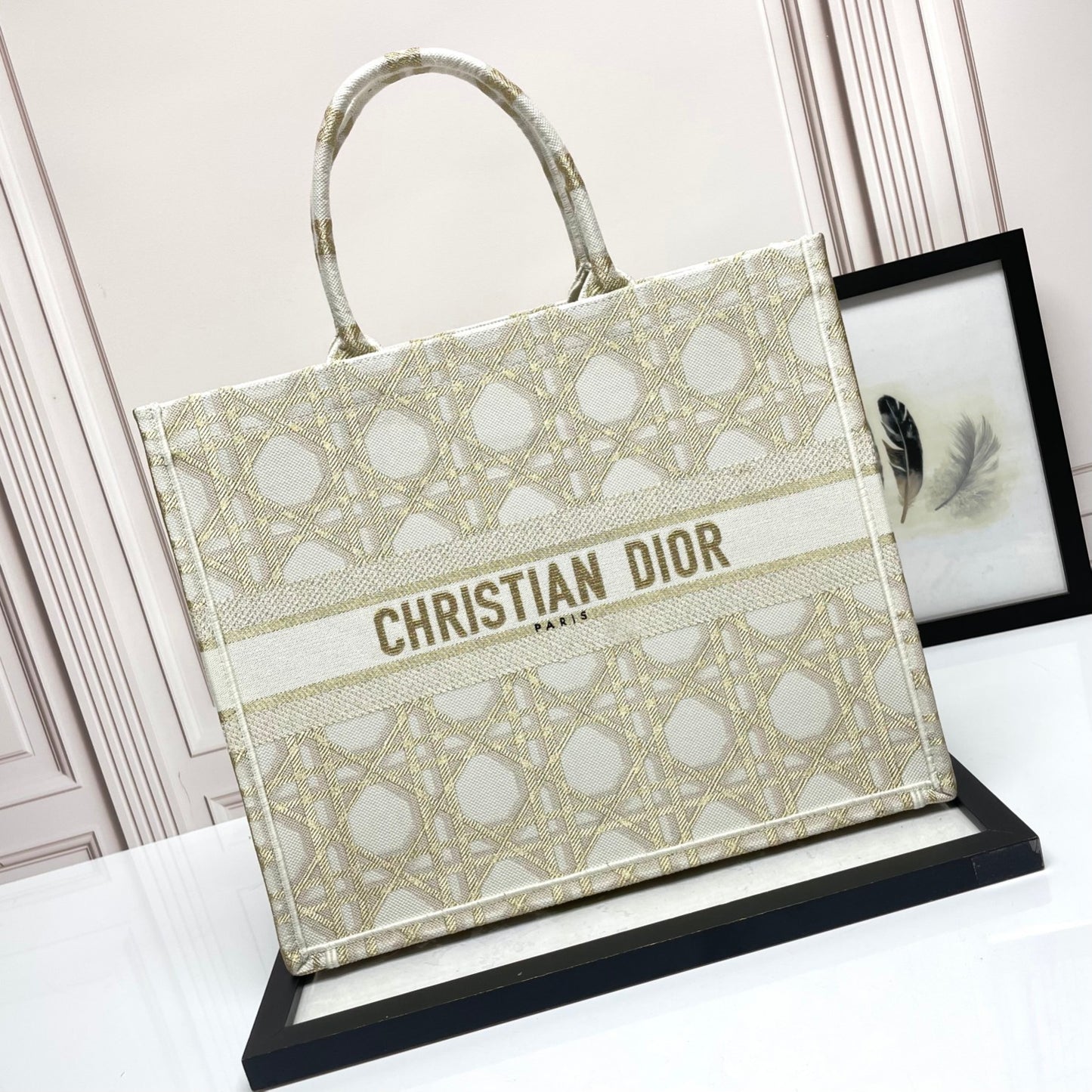 Christian Dior Medium Book Tote - Beige Embroidered Cannage Canvas