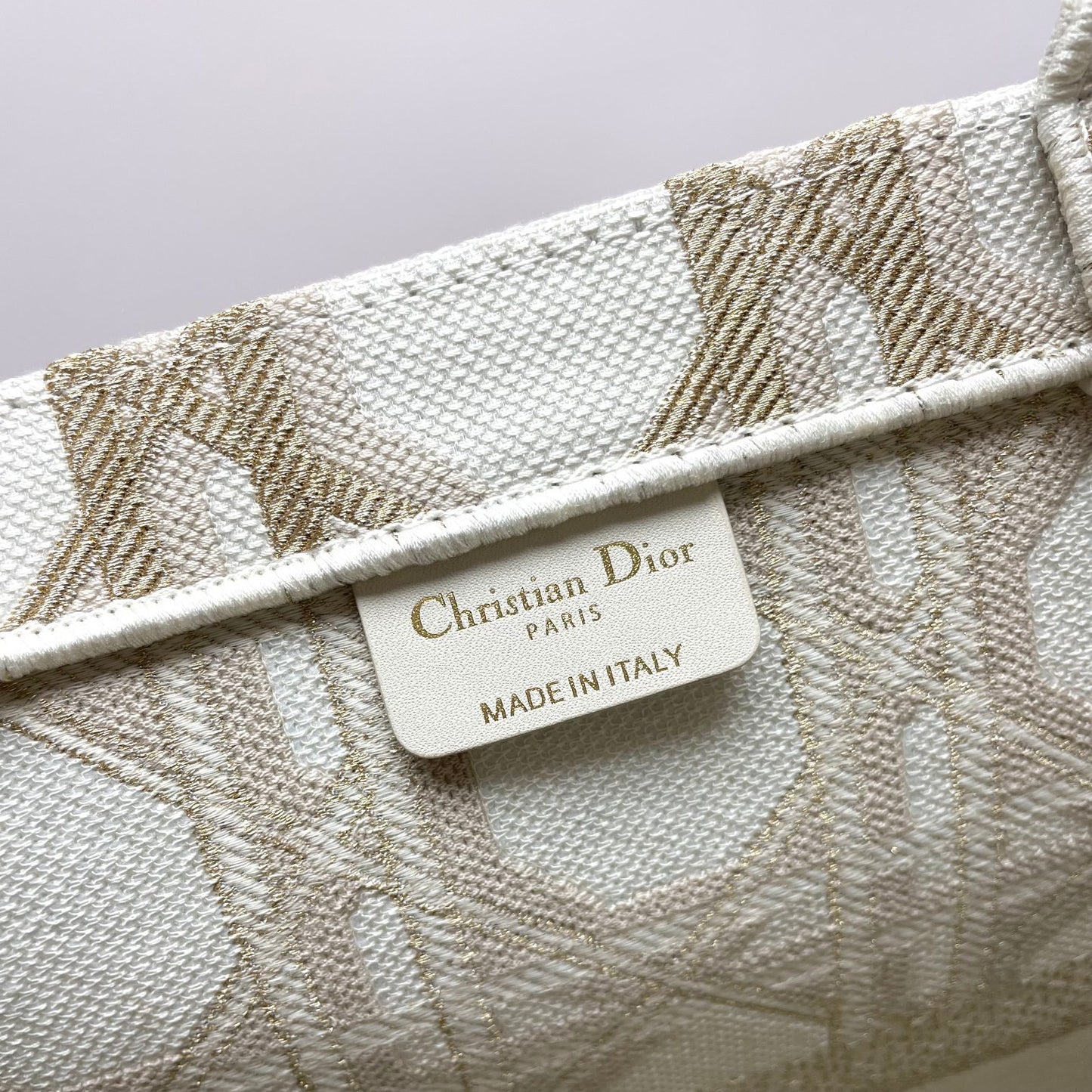 Dior Beige Embroidered Canvas Tote Bag with Geometric Pattern