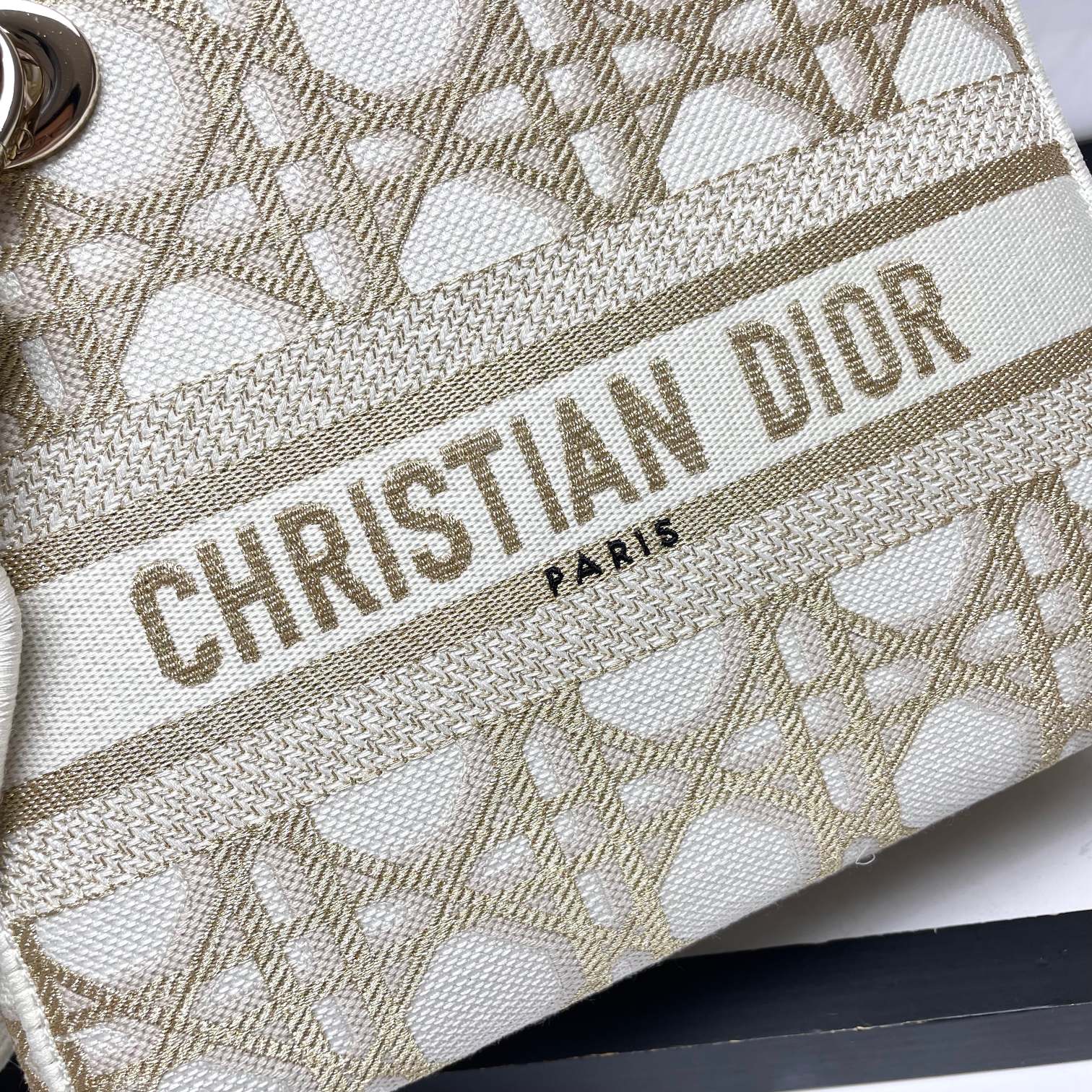 Dior Elegant Embroidered Geometric Canvas Top Handle Shoulder Bag