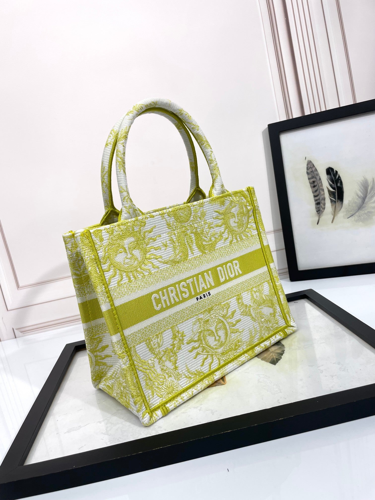 Dior Lime Green Celestial Zodiac Canvas Tote Bag with Top Handles