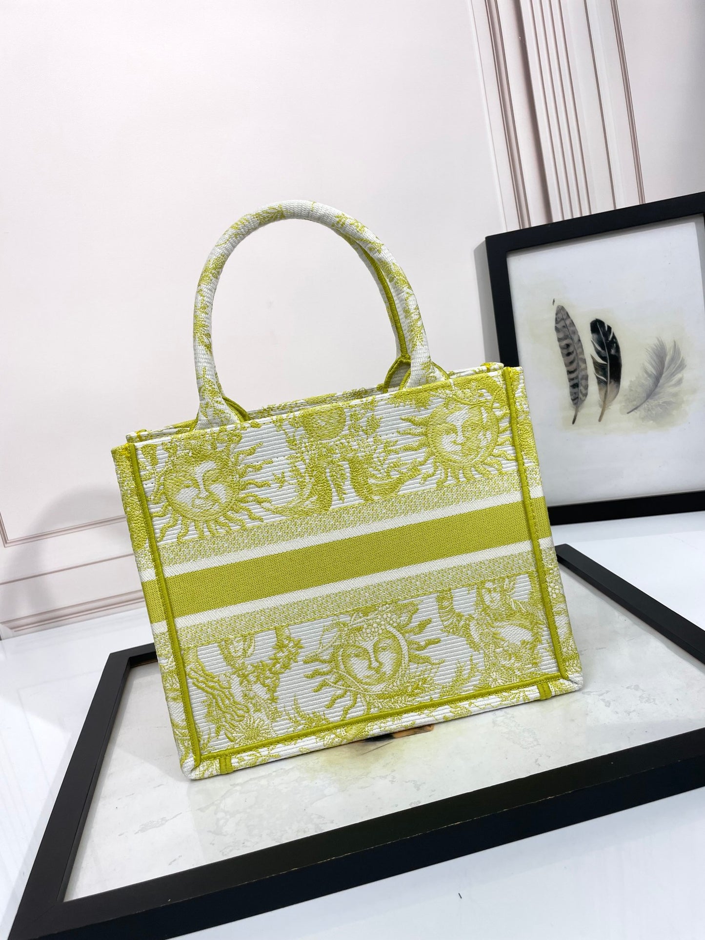 Dior Vintage Sun Print Olive Green Canvas Tote Handbag for Women