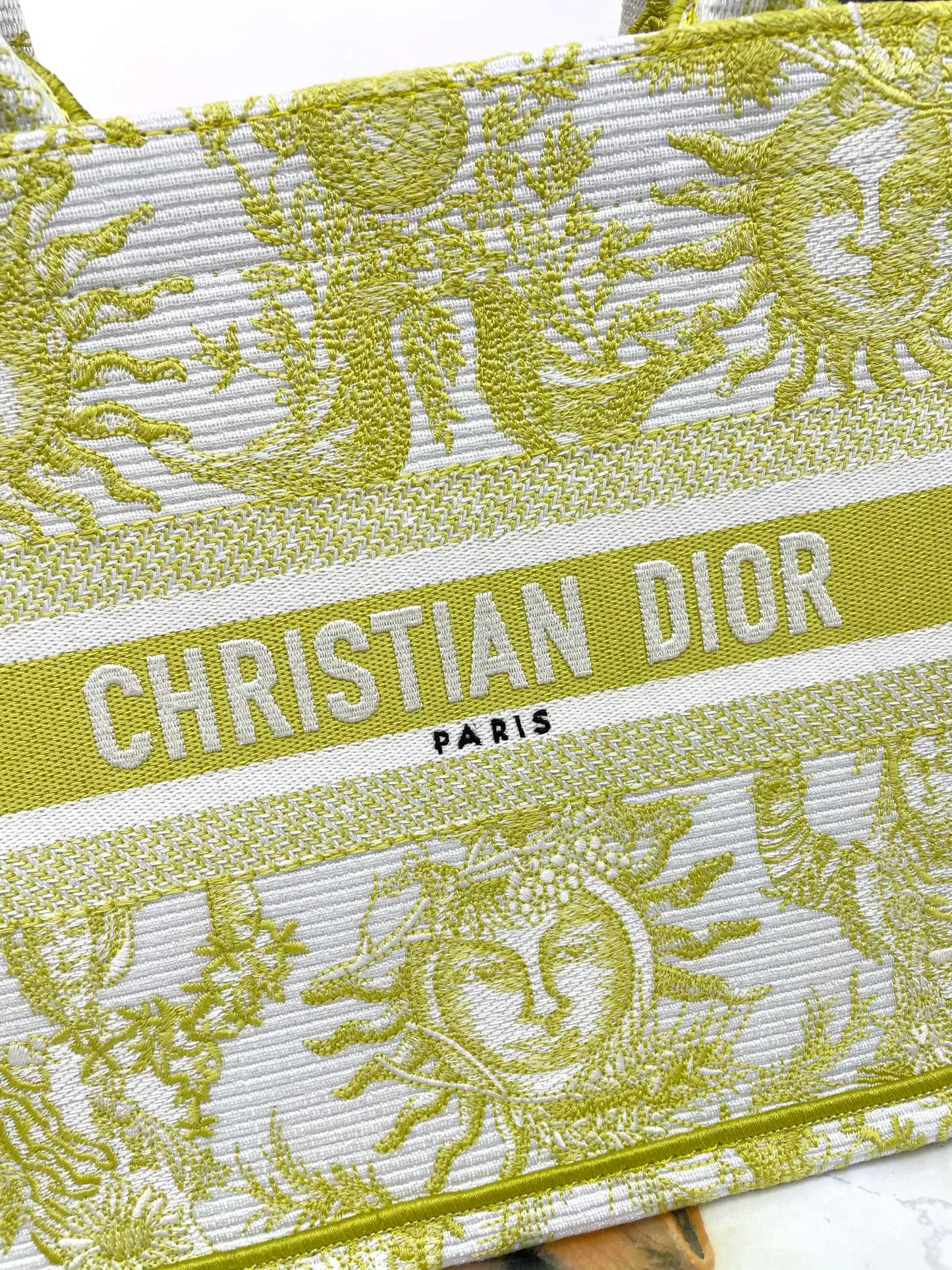 Dior Vintage Sun Print Olive Green Canvas Tote Handbag for Women
