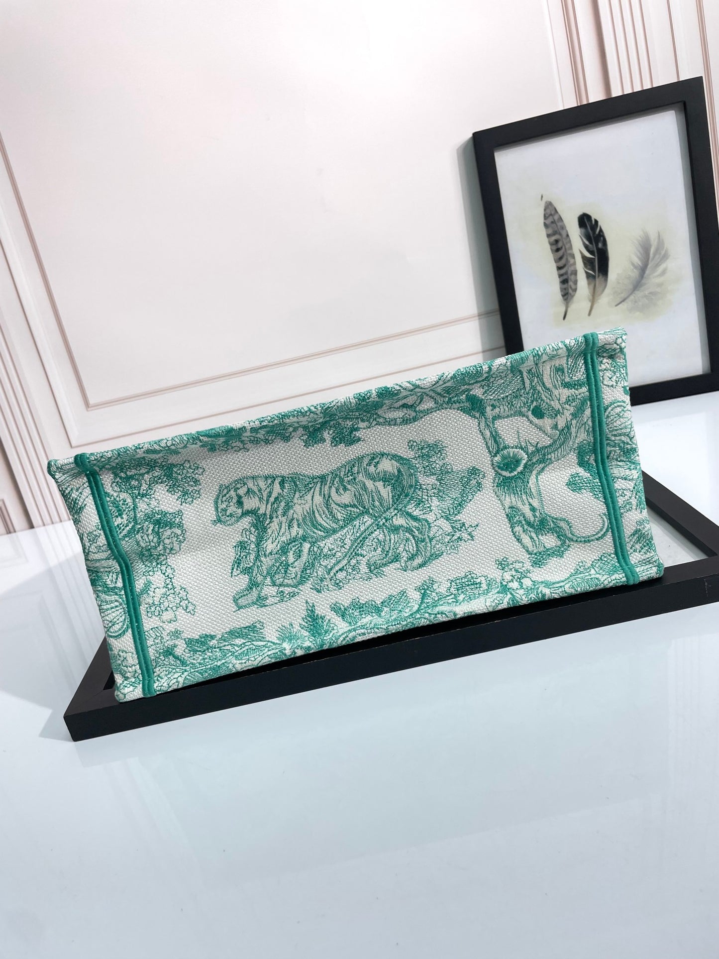 Christian Dior Medium Book Tote - Green Toile de Jouy Embroidered Canvas