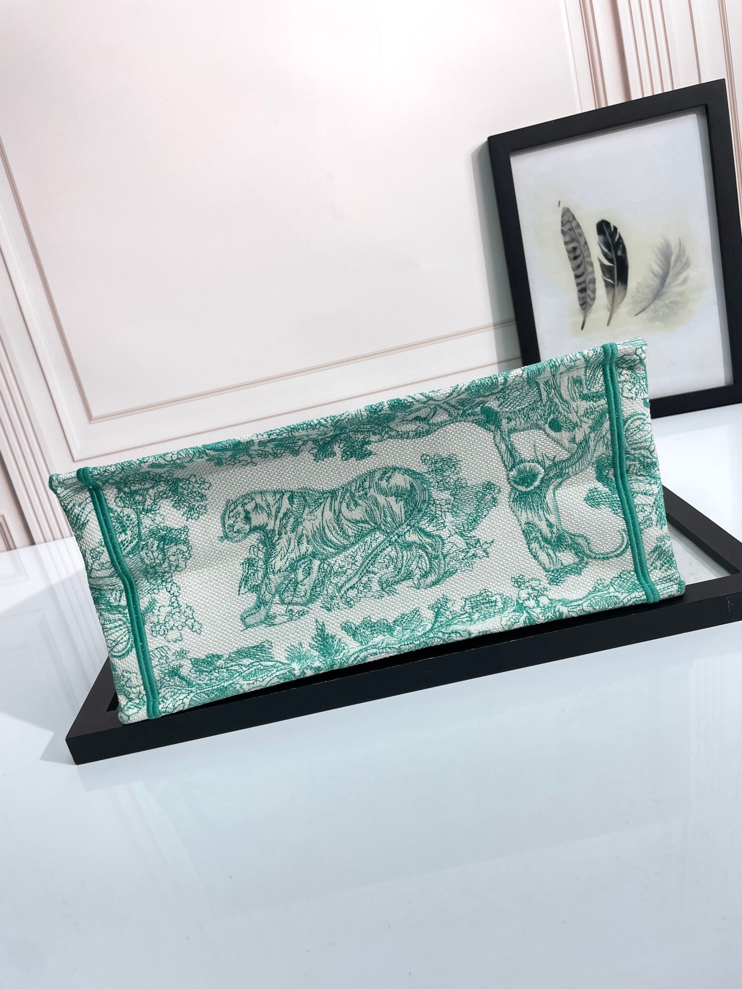Dior Green Toile de Jouy Canvas Tote Bag Luxury Top Handle Handbag