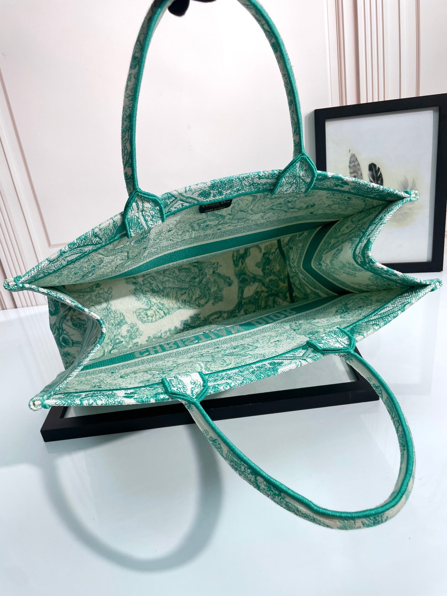 Christian Dior Large Book Tote Green Toile de Jouy Embroidery