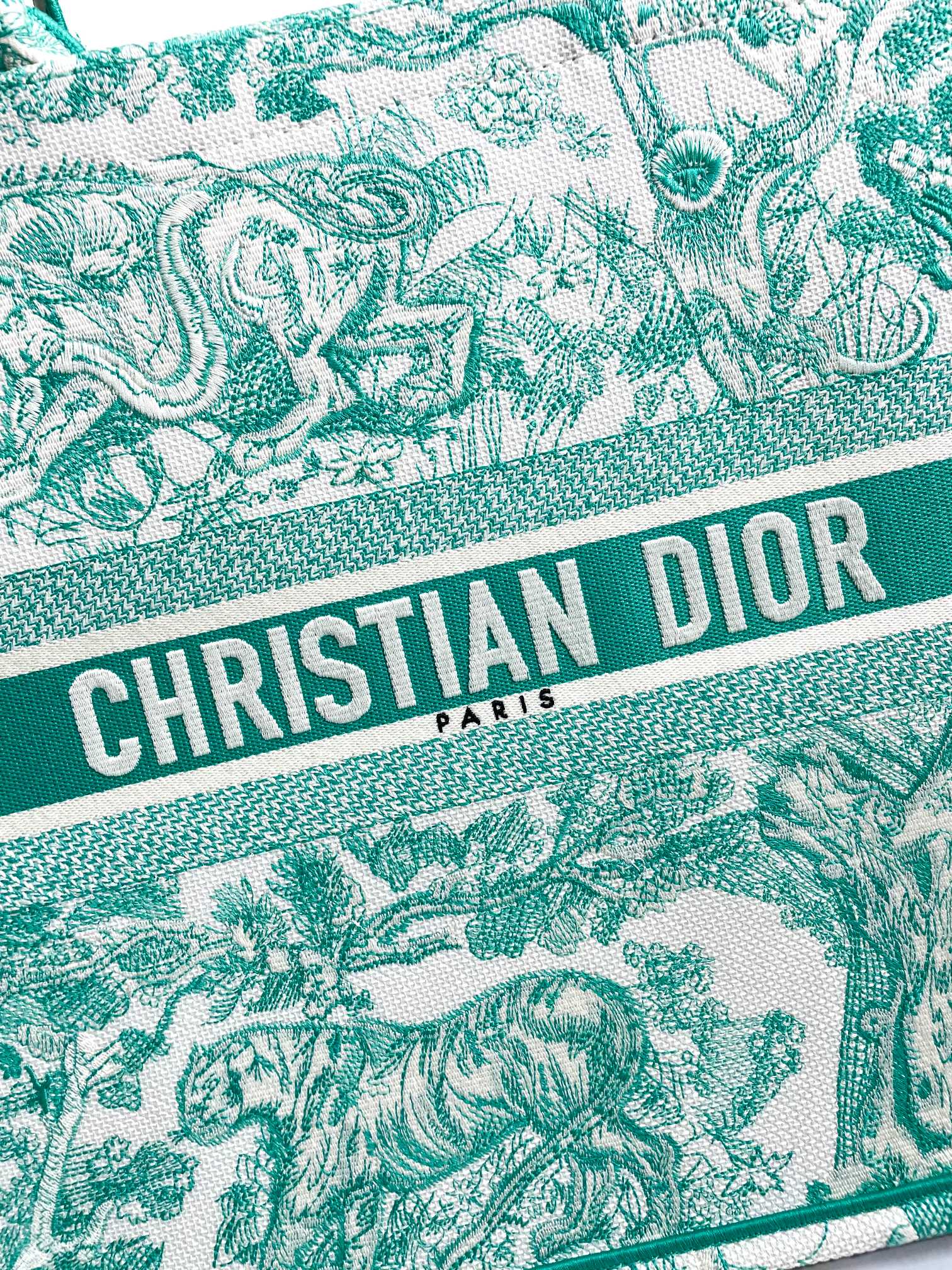 Christian Dior Large Book Tote Green Toile de Jouy Embroidery