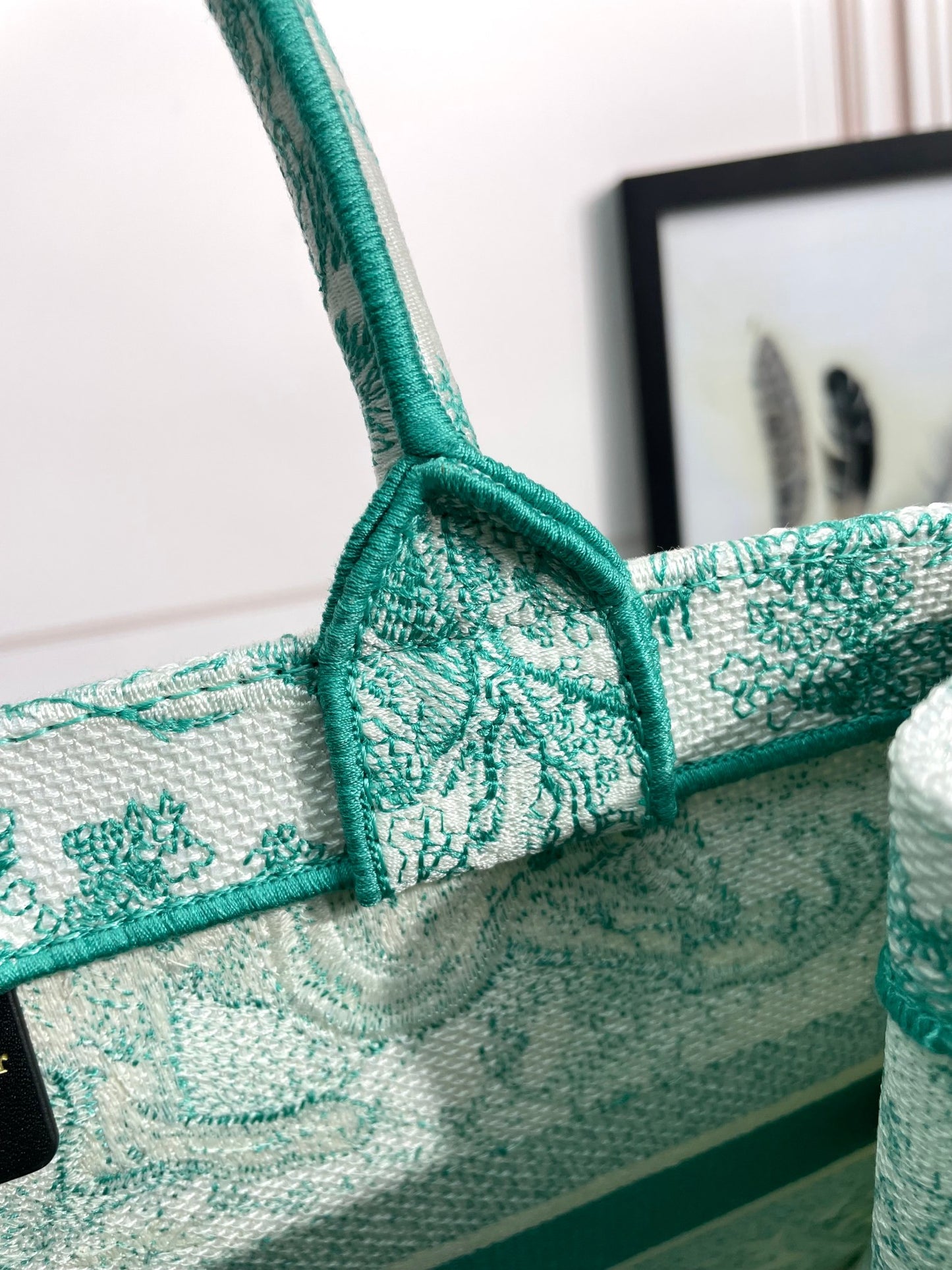 Dior Green and White Toile de Jouy Embroidered Canvas Travel Tote