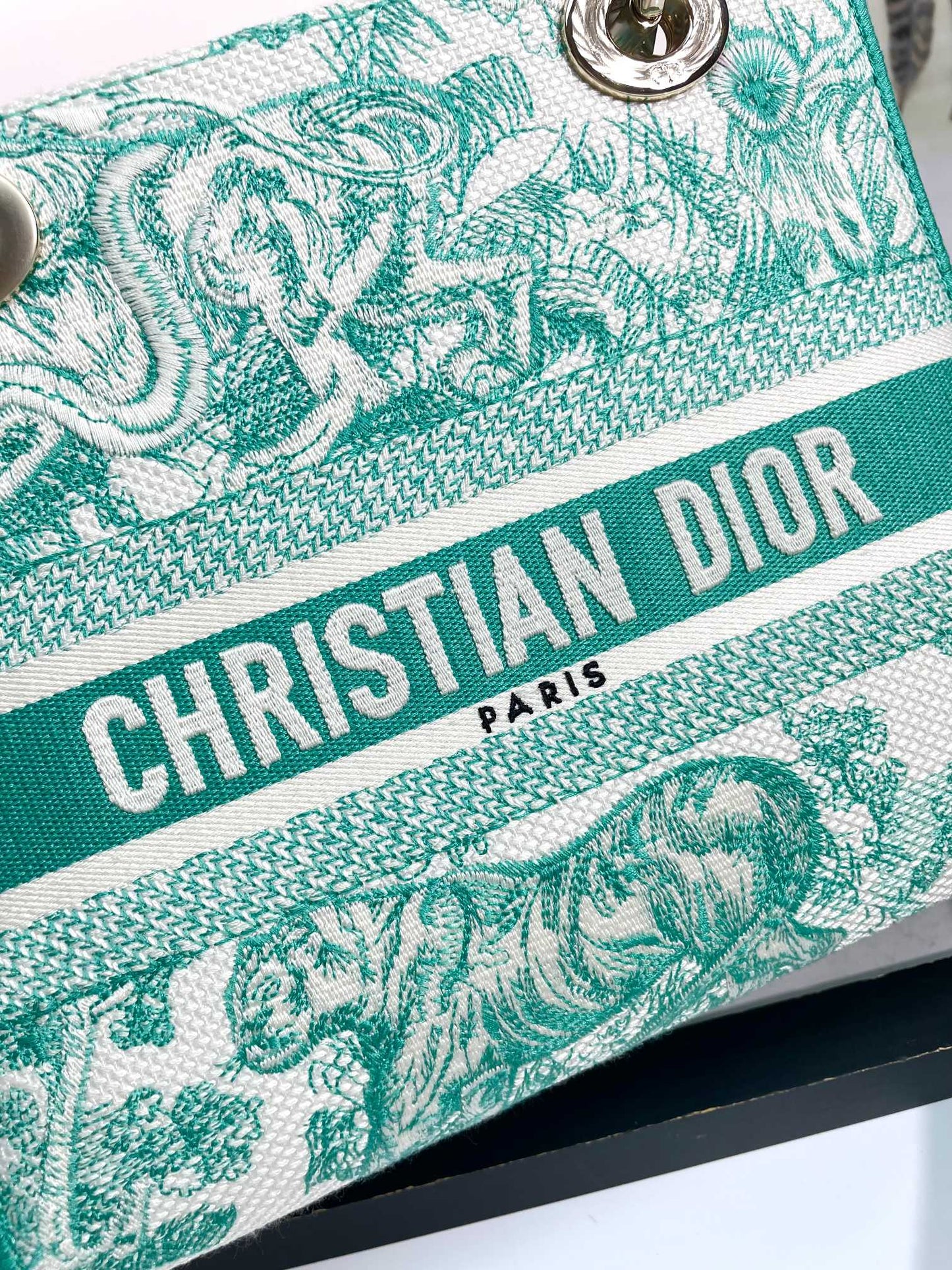 Christian Dior Lady D-Lite Bag Green Toile de Jouy Embroidery Medium