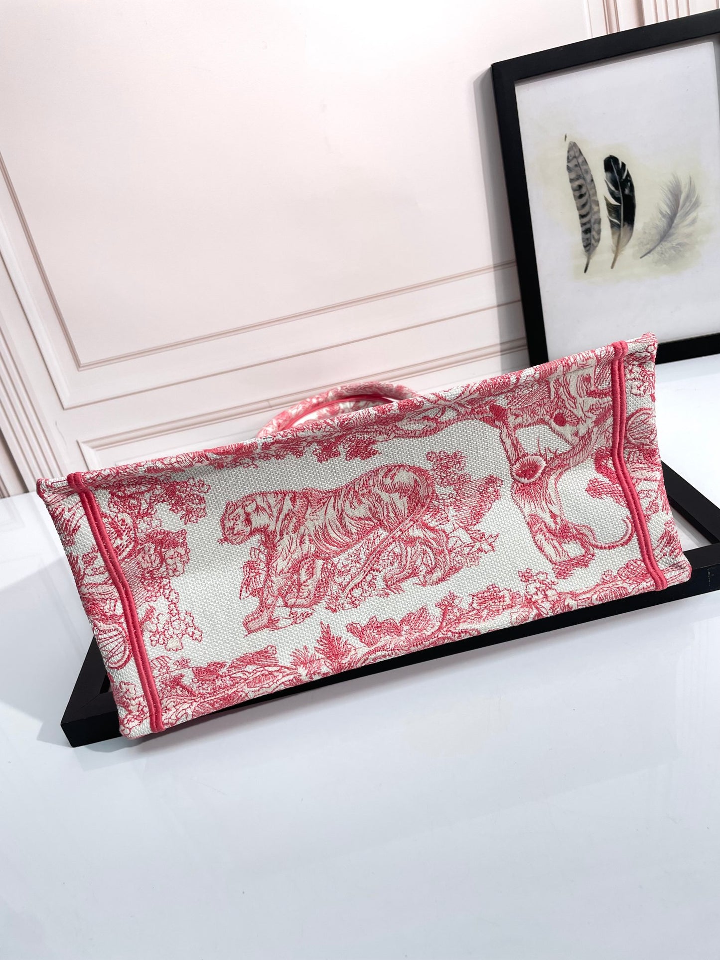 Dior Pink Floral Embroidered Canvas Tote Bag Large Top Handle Shopper