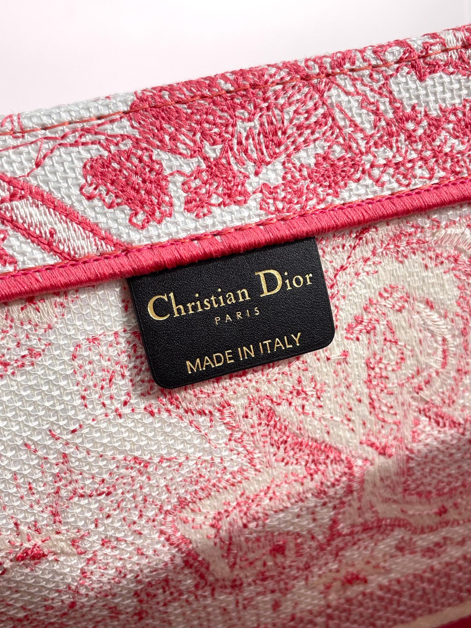 Christian Dior Medium Book Tote Red Toile de Jouy Embroidery