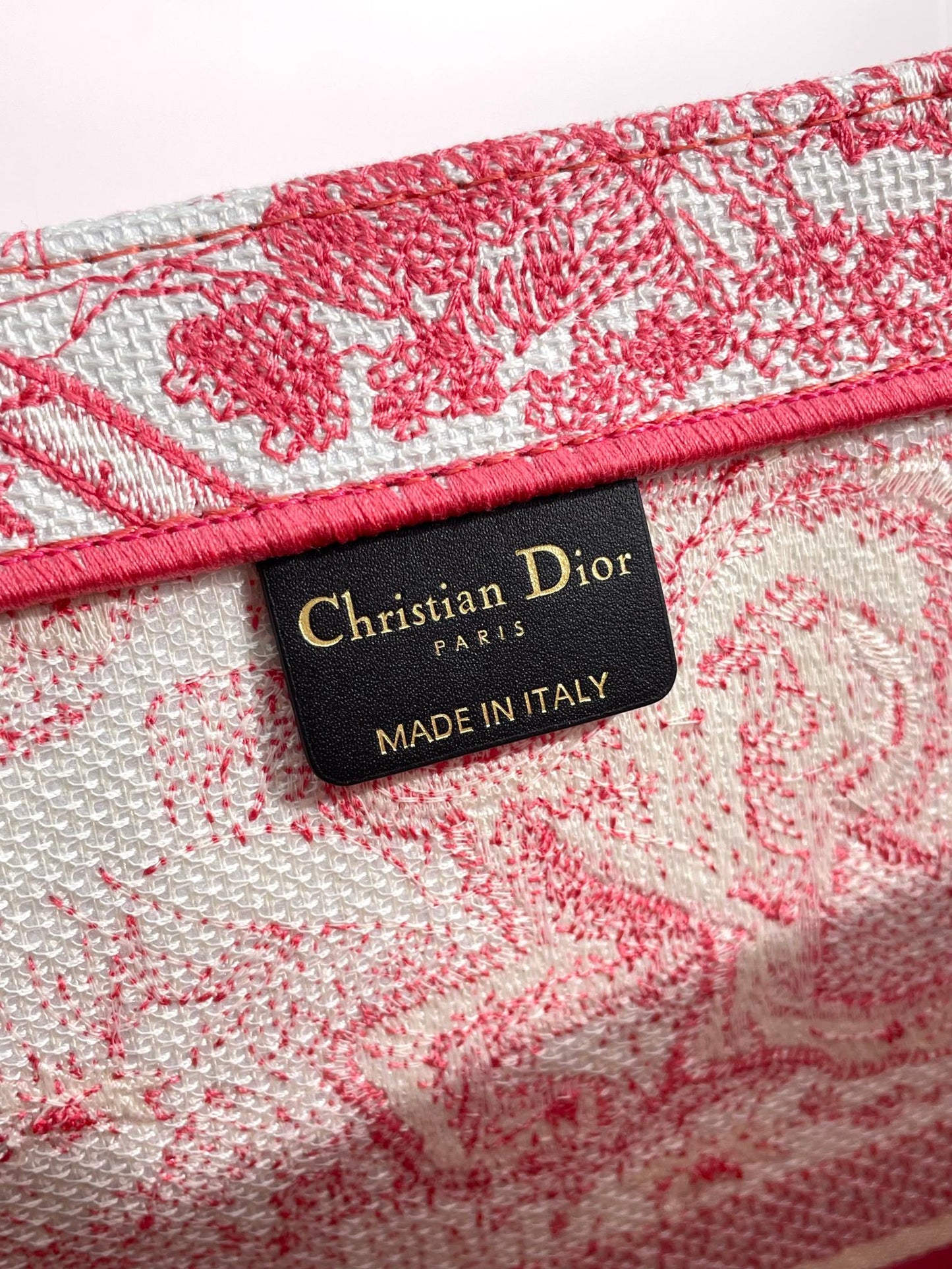 Dior Pink and White Toile de Jouy Embroidered Large Canvas Tote Bag