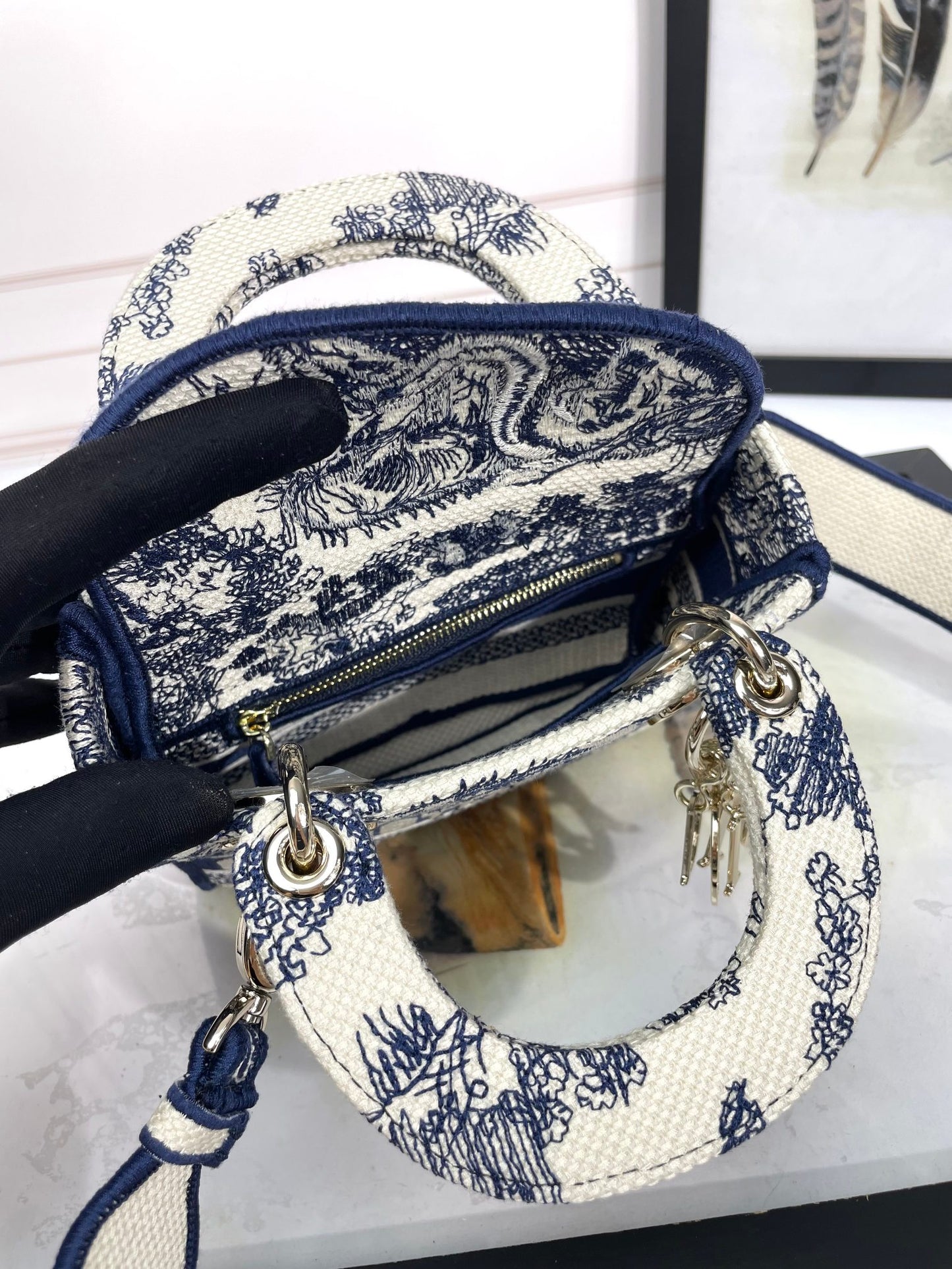 Christian Dior Mini Lady D-Lite Bag - Blue and White Toile de Jouy Embroidery