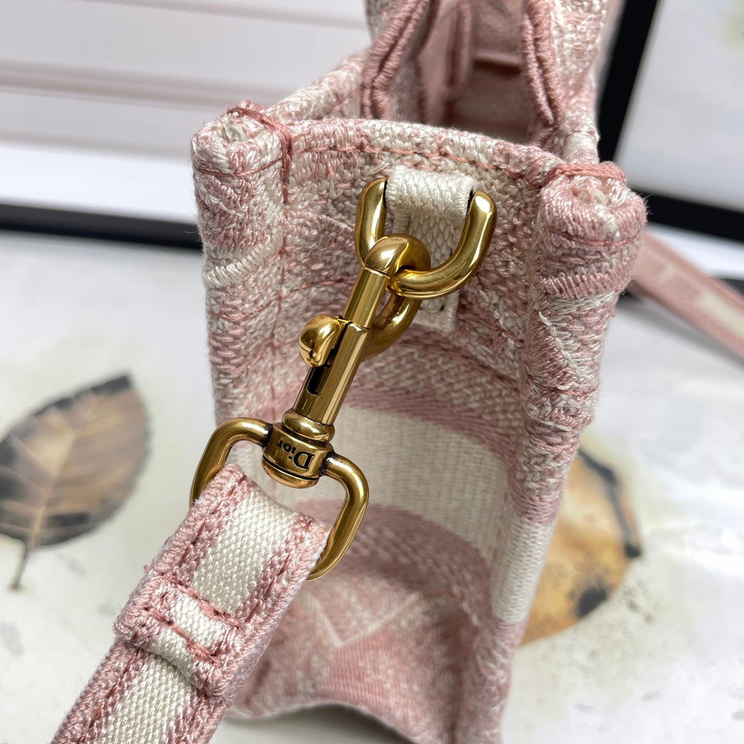 Dior Vintage Pink Embroidered Canvas Top Handle Crossbody Tote Bag