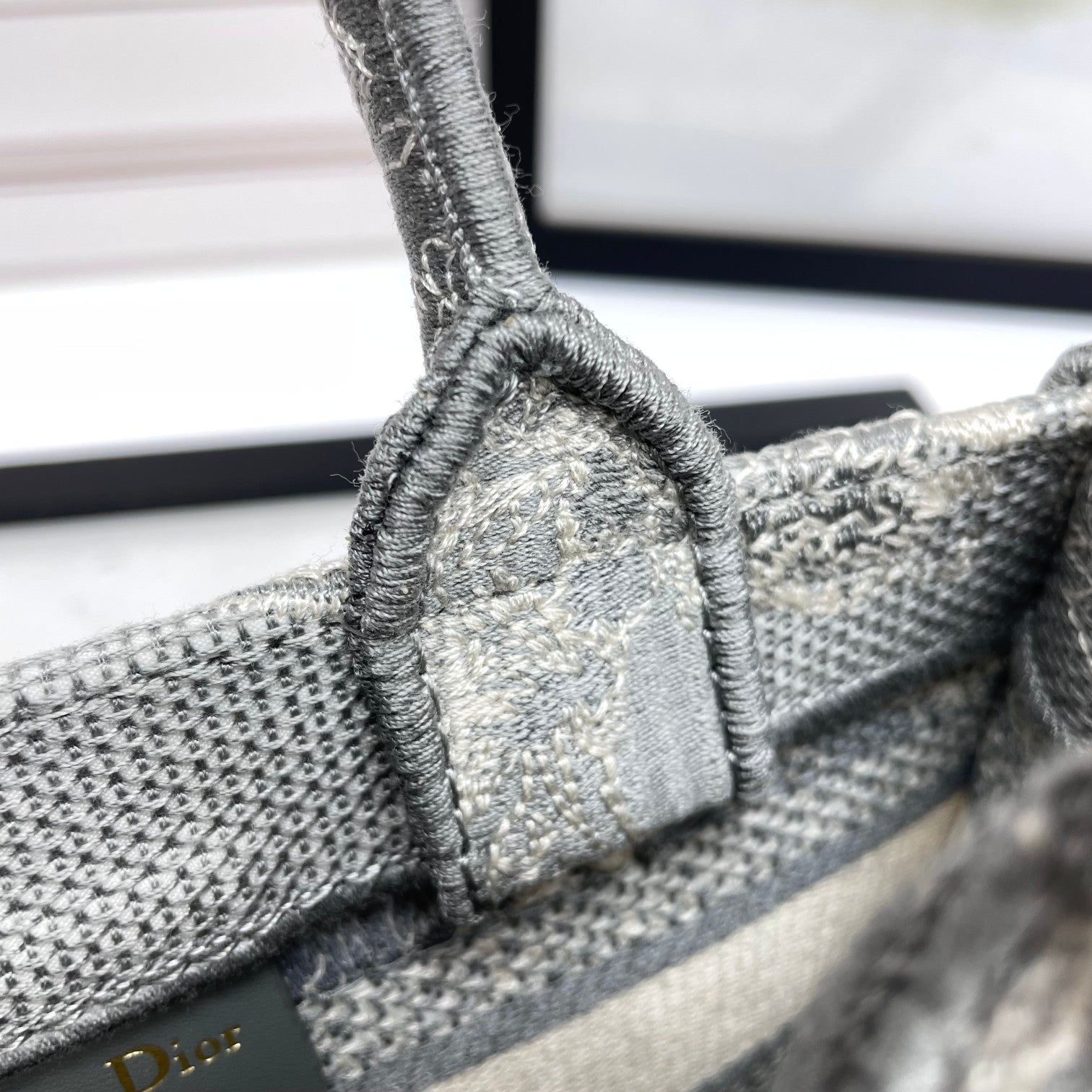 Christian Dior Mini Book Tote Bag with Strap - Grey Embroidered Canvas