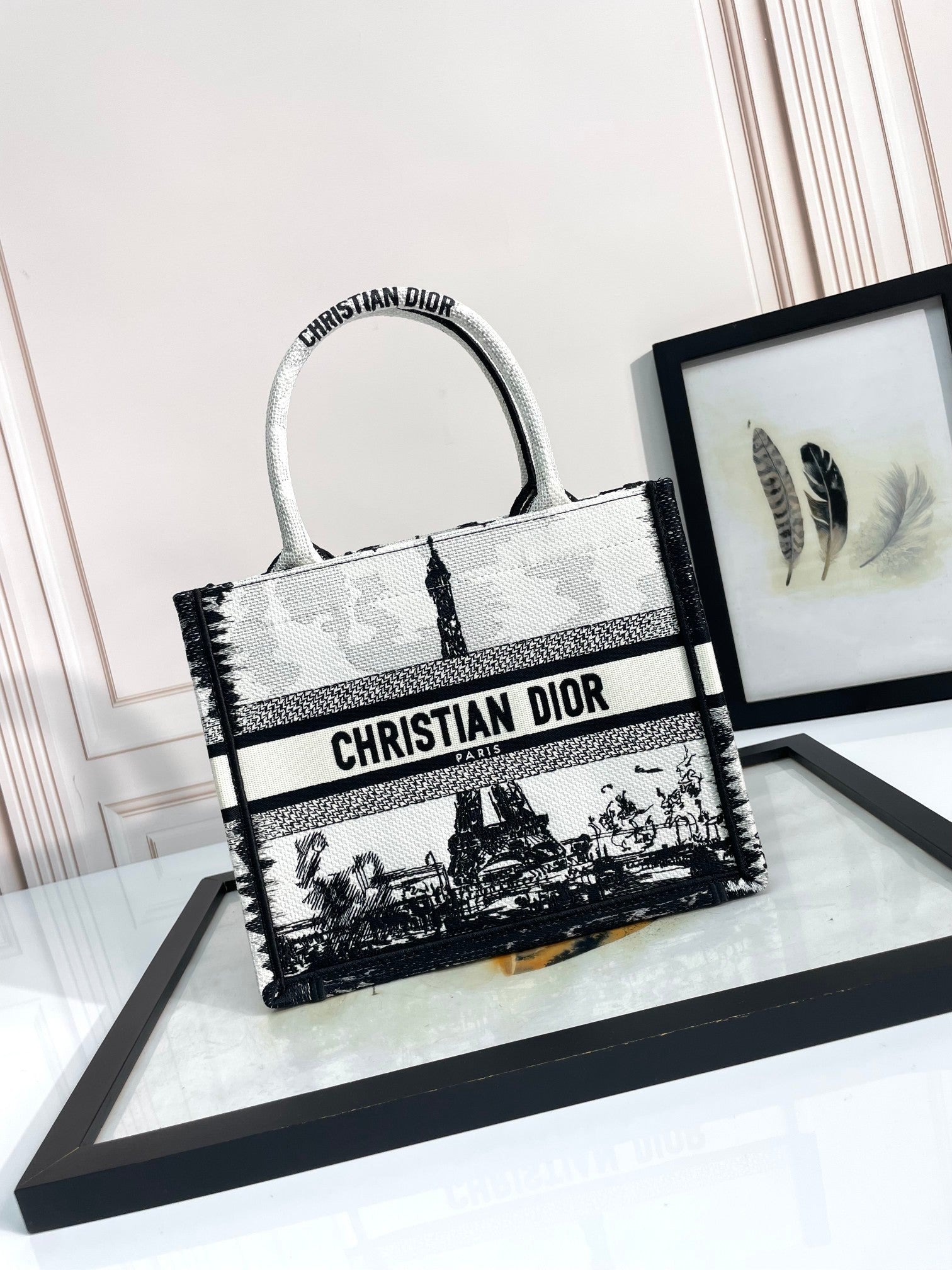 Christian Dior Plan de Paris Book Tote - Black and White Embroidered Canvas