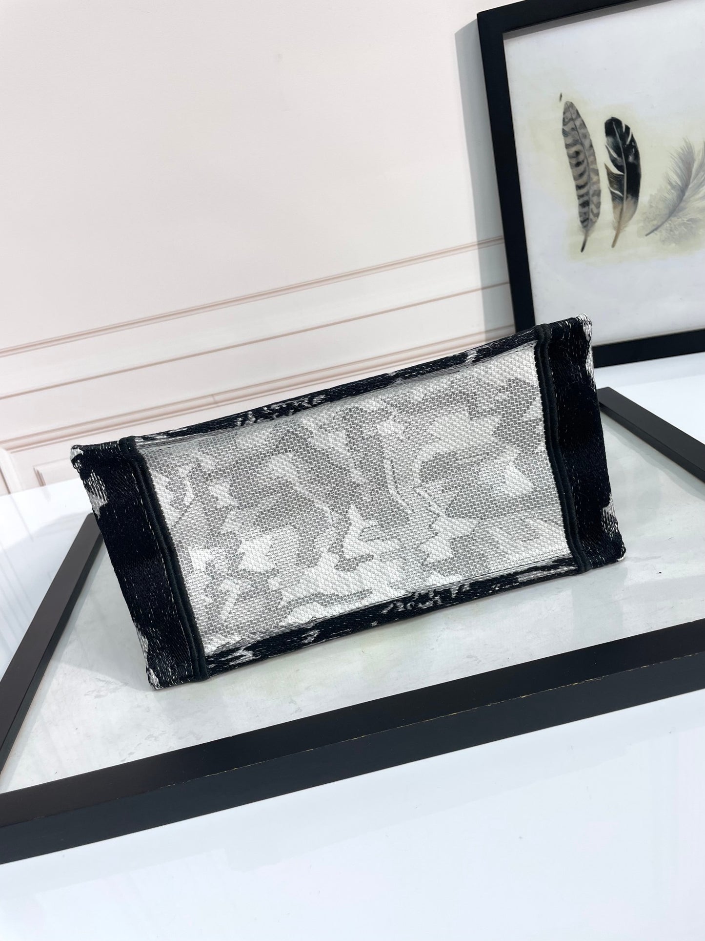Dior Black and White Embroidered Canvas Paris Eiffel Tower Tote Bag