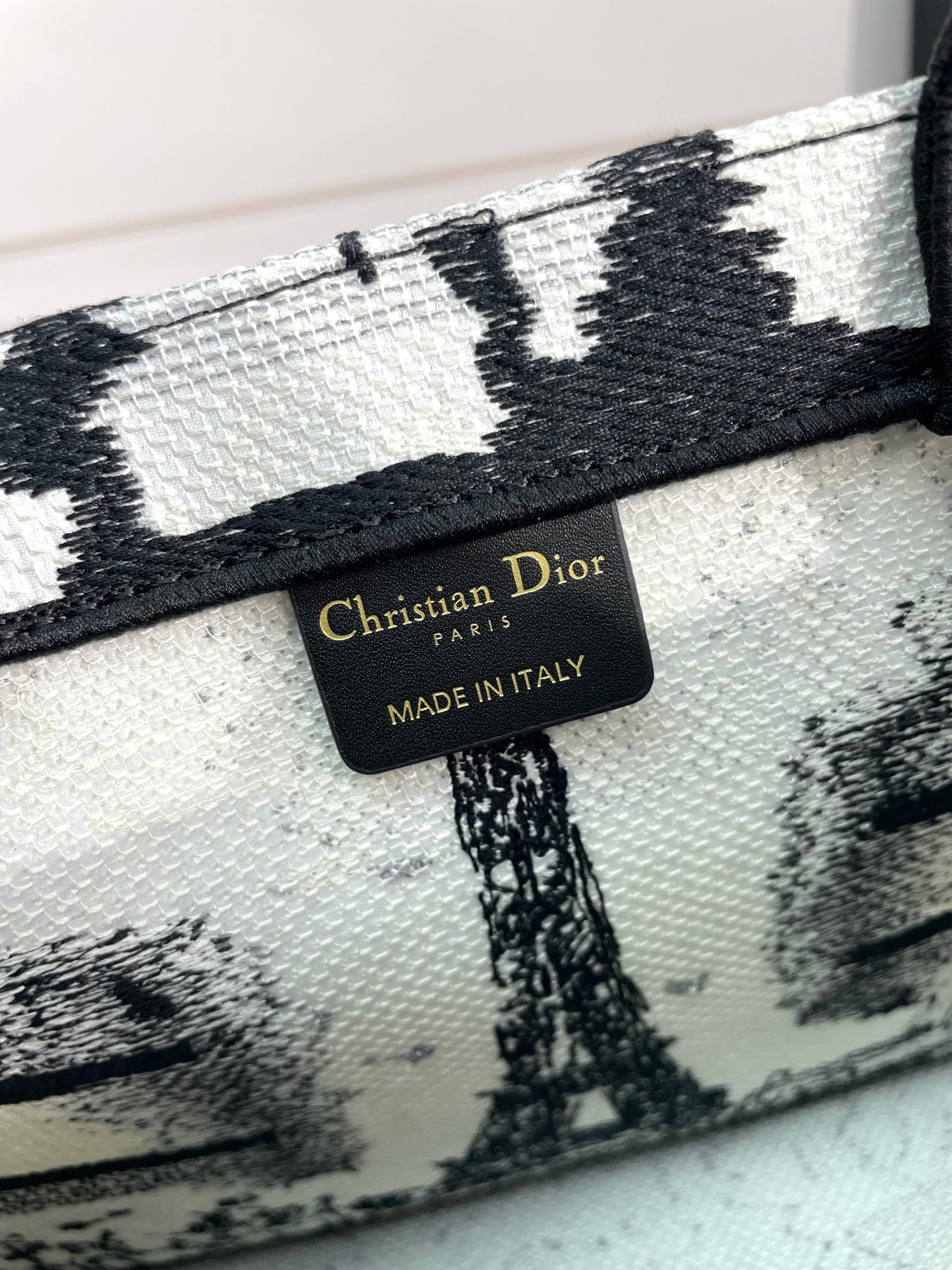 Dior Black and White Paris Skyline Embroidered Canvas Tote Bag