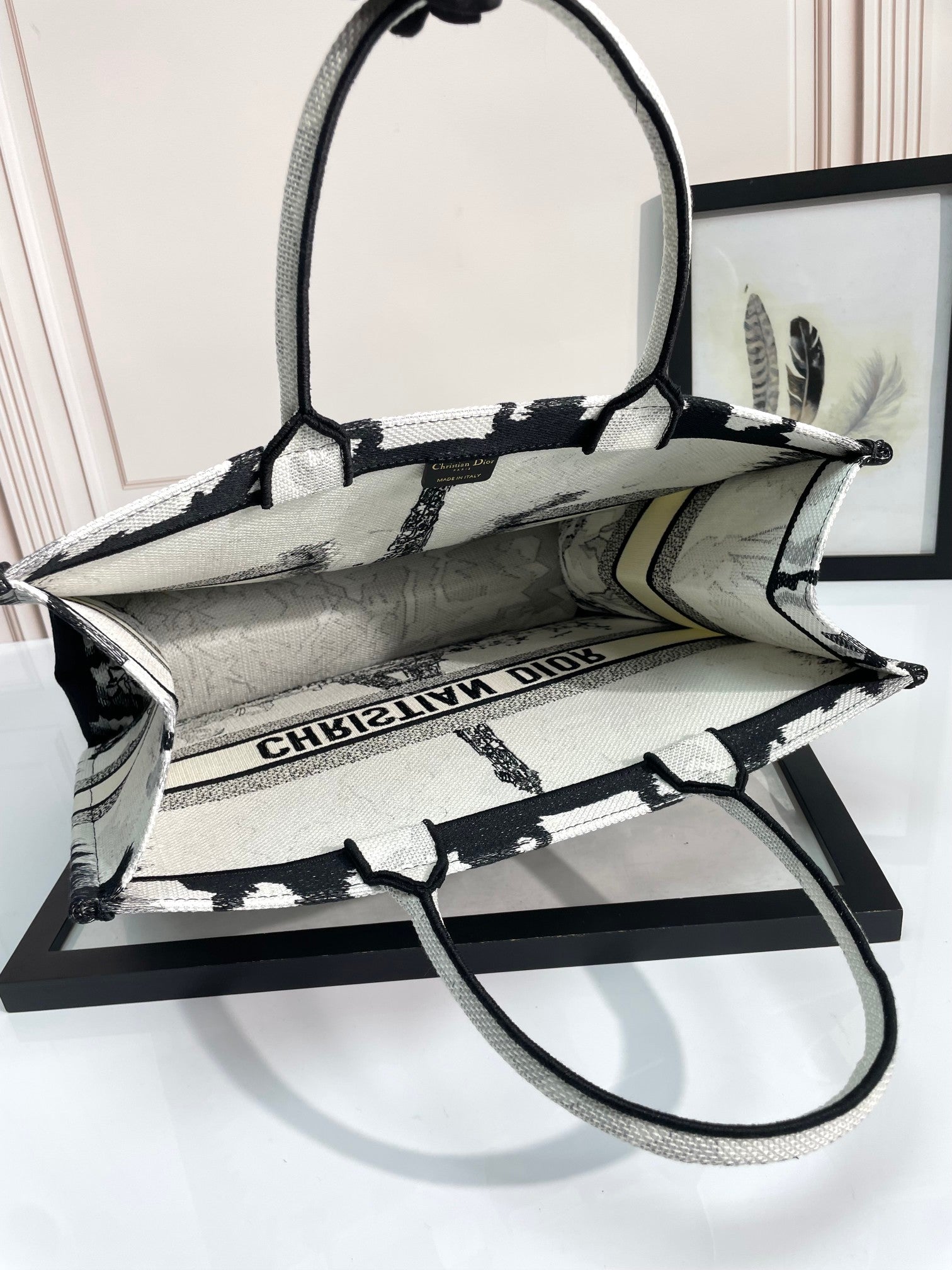 Dior Elegant Black and White Paris Eiffel Tower Canvas Tote Bag